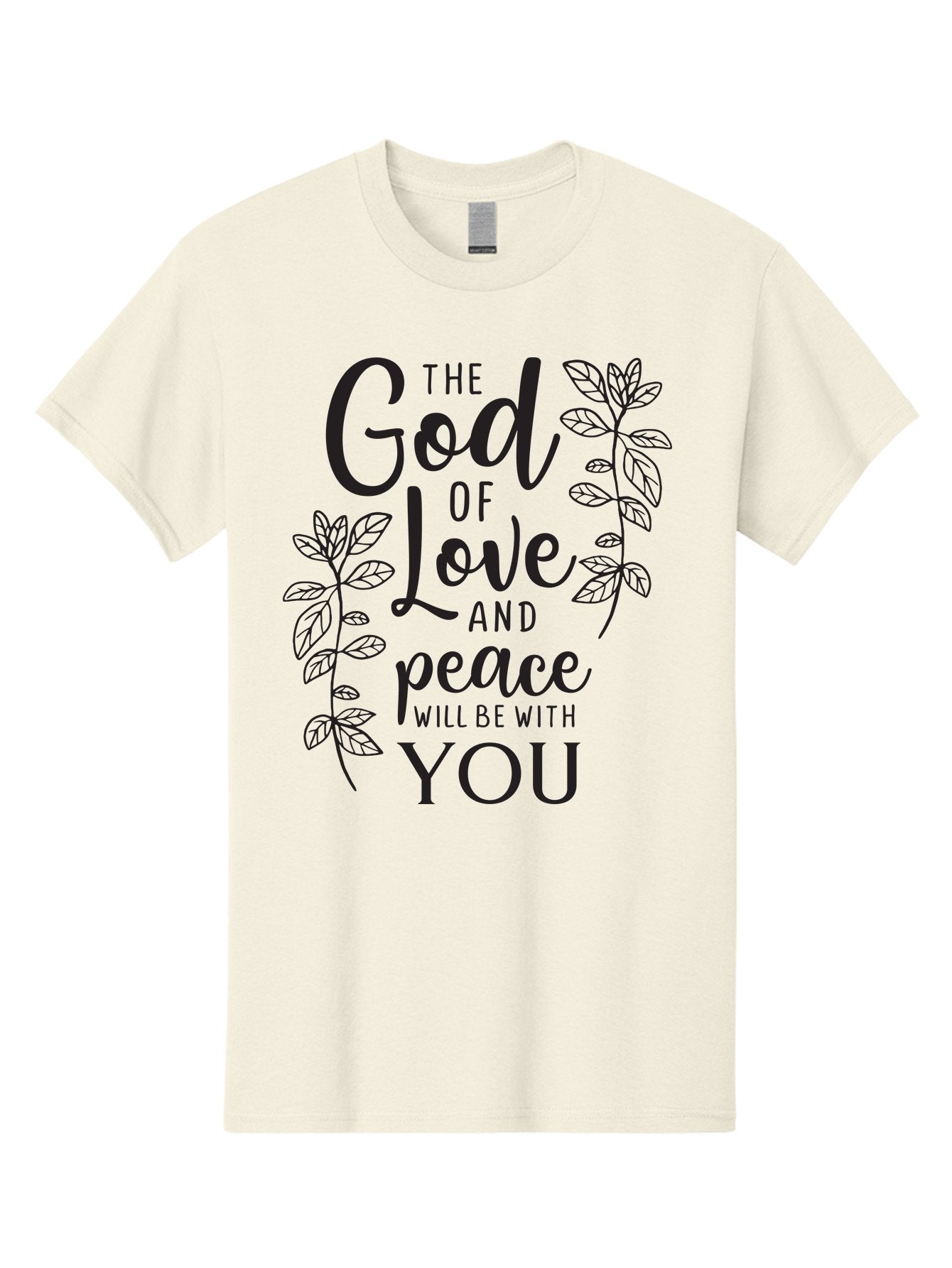God-Of-Love-And-Peace Men'S Graphic Tee, 100% Cotton, Comfortable Casual Summer Wear, Machine Washable, Inspirational Quote, God Of Love And Peace, Uplifting Message, Positive Affirmation, Leafy Design, Black Typography, Spiritual Words, Aac766 13