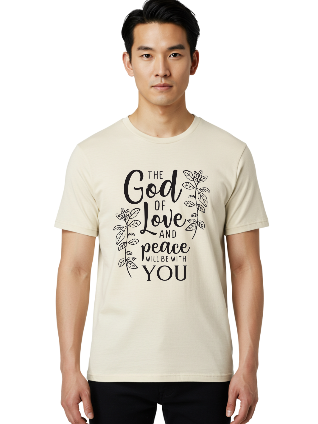 God-Of-Love-And-Peace Men'S Graphic Tee, 100% Cotton, Comfortable Casual Summer Wear, Machine Washable, Inspirational Quote, God Of Love And Peace, Uplifting Message, Positive Affirmation, Leafy Design, Black Typography, Spiritual Words, Aac766 30