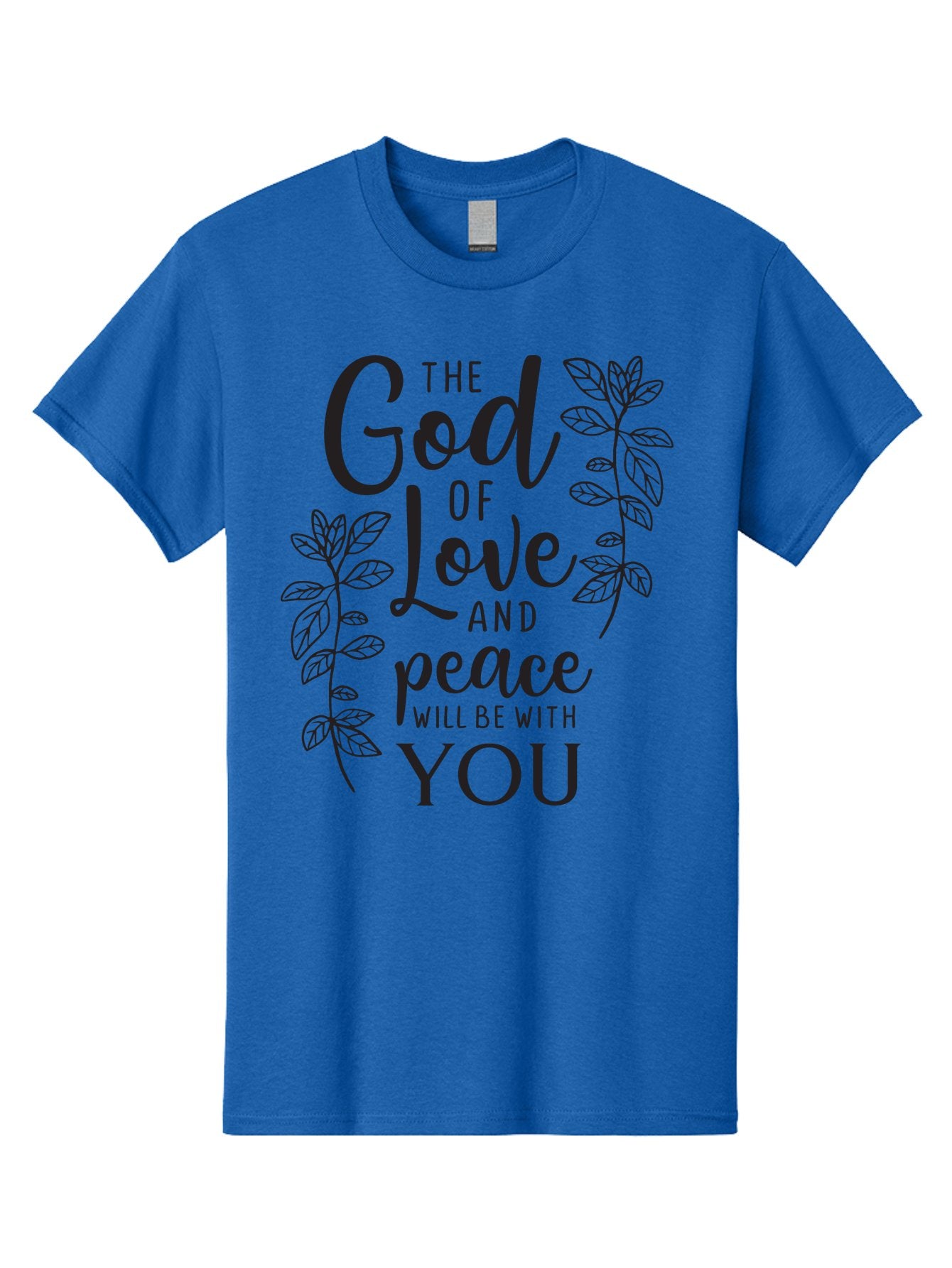 God-Of-Love-And-Peace Men'S Graphic Tee, 100% Cotton, Comfortable Casual Summer Wear, Machine Washable, Inspirational Quote, God Of Love And Peace, Uplifting Message, Positive Affirmation, Leafy Design, Black Typography, Spiritual Words, Aac766