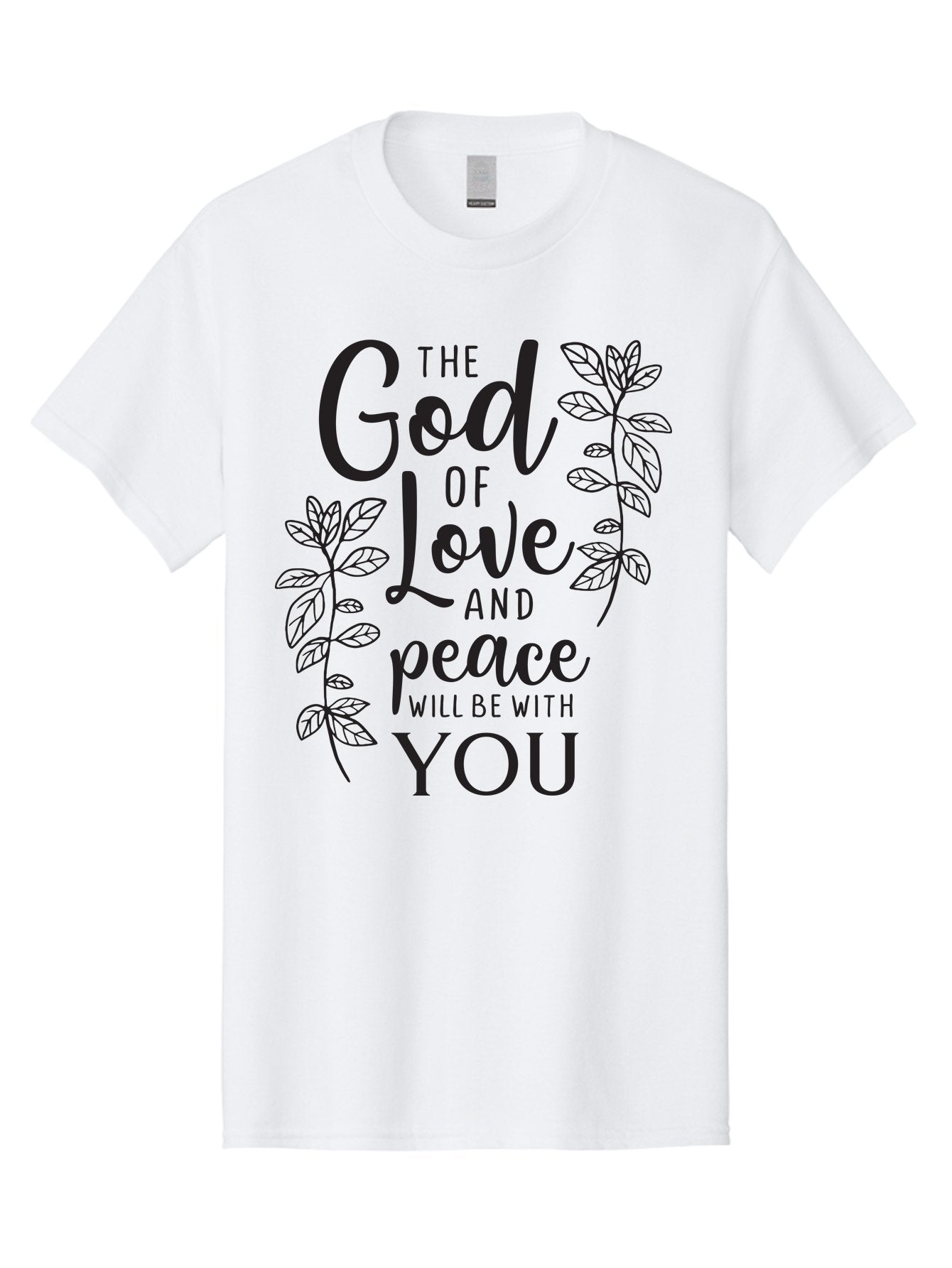 God-Of-Love-And-Peace Men'S Graphic Tee, 100% Cotton, Comfortable Casual Summer Wear, Machine Washable, Inspirational Quote, God Of Love And Peace, Uplifting Message, Positive Affirmation, Leafy Design, Black Typography, Spiritual Words, Aac766