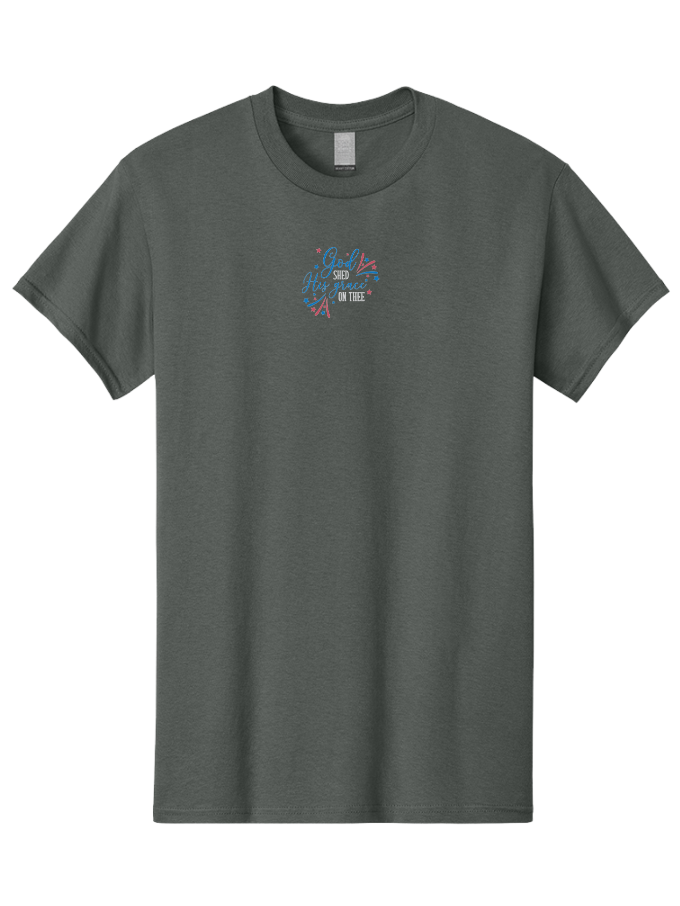 God-Shed-His-Grace-On-Thee Men'S Graphic Tee, 100% Cotton, Comfortable Casual Summer Wear, Machine Washable, Inspirational Quote, Faith-Based Design, Scripture Art, Devotional Graphics, Motivational Words, Christian Decor, Blue And Pink Stars, Aac768 21