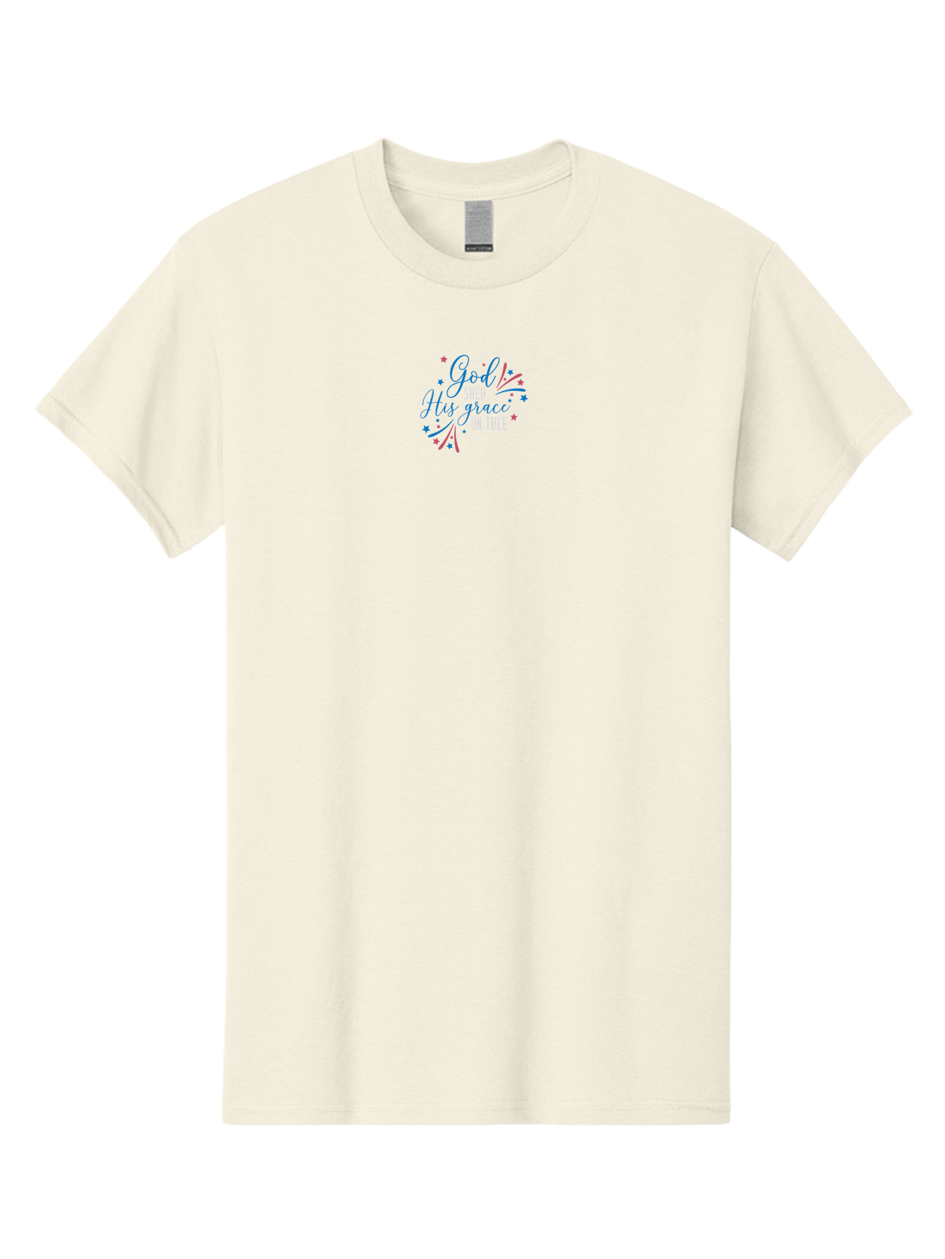 God-Shed-His-Grace-On-Thee Men'S Graphic Tee, 100% Cotton, Comfortable Casual Summer Wear, Machine Washable, Inspirational Quote, Faith-Based Design, Scripture Art, Devotional Graphics, Motivational Words, Christian Decor, Blue And Pink Stars, Aac768 23
