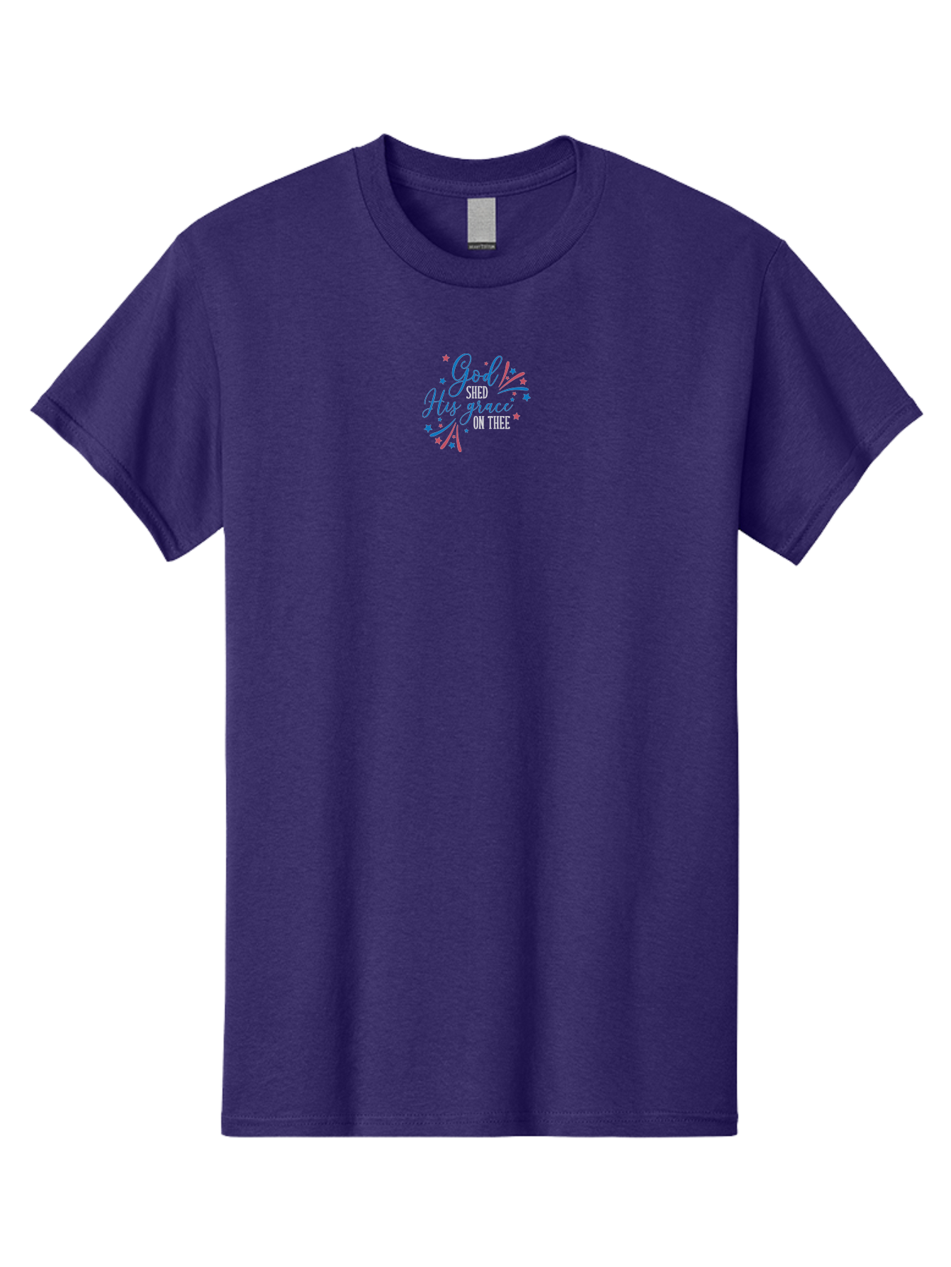 God-Shed-His-Grace-On-Thee Men'S Graphic Tee, 100% Cotton, Comfortable Casual Summer Wear, Machine Washable, Inspirational Quote, Faith-Based Design, Scripture Art, Devotional Graphics, Motivational Words, Christian Decor, Blue And Pink Stars, Aac768 19