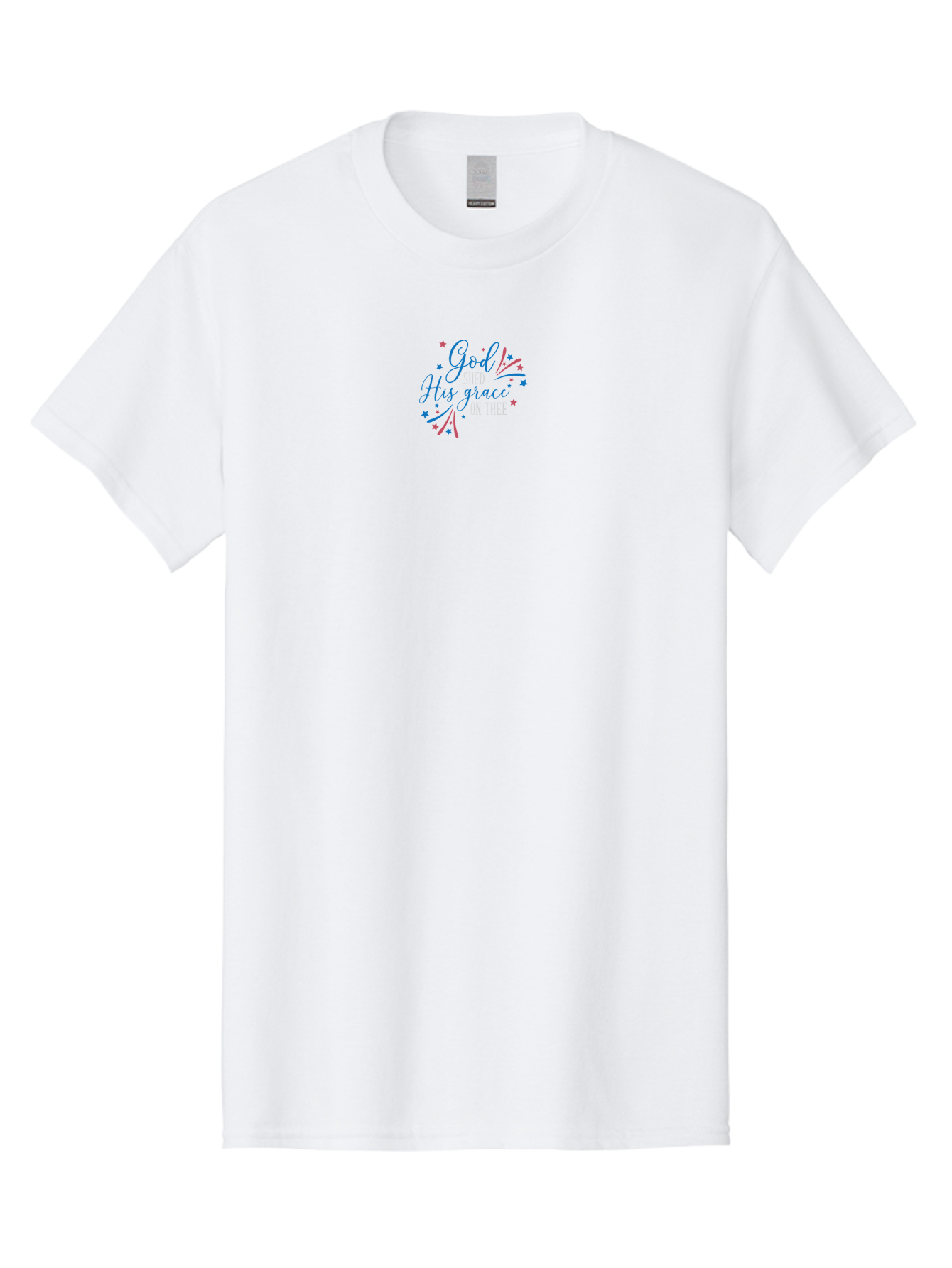 God-Shed-His-Grace-On-Thee Men'S Graphic Tee, 100% Cotton, Comfortable Casual Summer Wear, Machine Washable, Inspirational Quote, Faith-Based Design, Scripture Art, Devotional Graphics, Motivational Words, Christian Decor, Blue And Pink Stars, Aac768