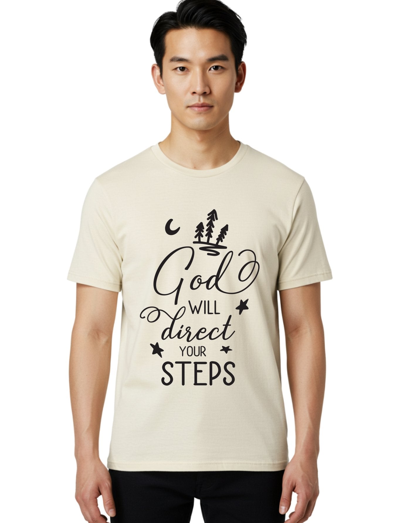 God-Will-Direct-Your-Steps Men'S Graphic Tee, 100% Cotton, Comfortable Casual Summer Wear, Machine Washable, Inspirational Quote, Motivational Phrase, God Will Direct Your Steps, Faith-Based Message, Spiritual Guidance, Positive Affirmation, Aac770 19