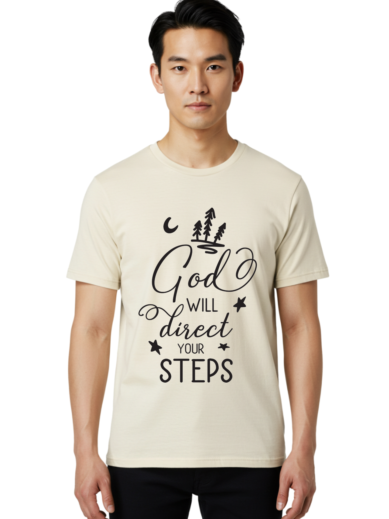 God-Will-Direct-Your-Steps Men'S Graphic Tee, 100% Cotton, Comfortable Casual Summer Wear, Machine Washable, Inspirational Quote, Motivational Phrase, God Will Direct Your Steps, Faith-Based Message, Spiritual Guidance, Positive Affirmation, Aac770 22