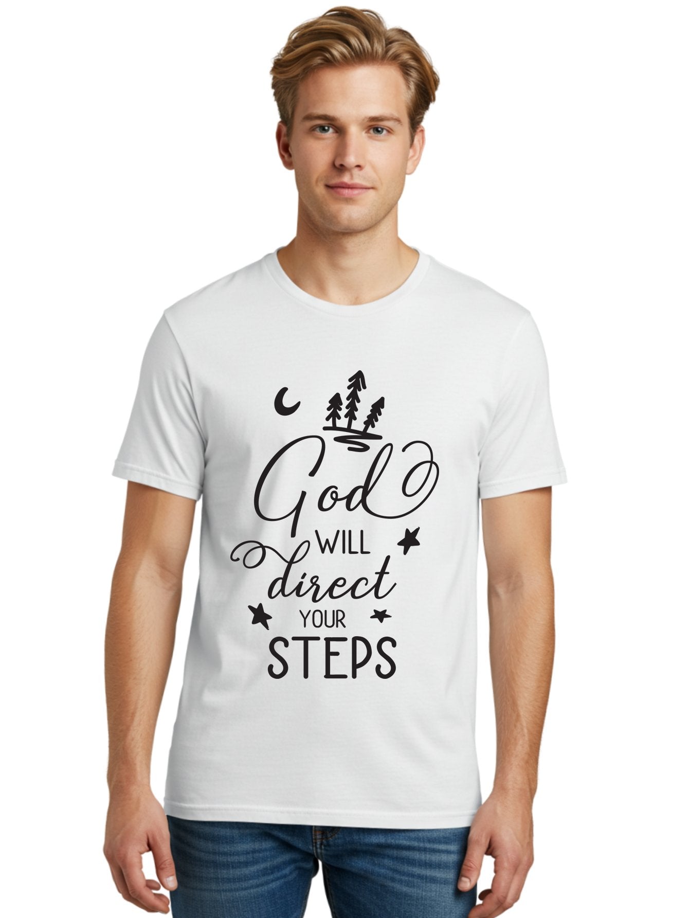 God-Will-Direct-Your-Steps Men'S Graphic Tee, 100% Cotton, Comfortable Casual Summer Wear, Machine Washable, Inspirational Quote, Motivational Phrase, God Will Direct Your Steps, Faith-Based Message, Spiritual Guidance, Positive Affirmation, Aac770 28