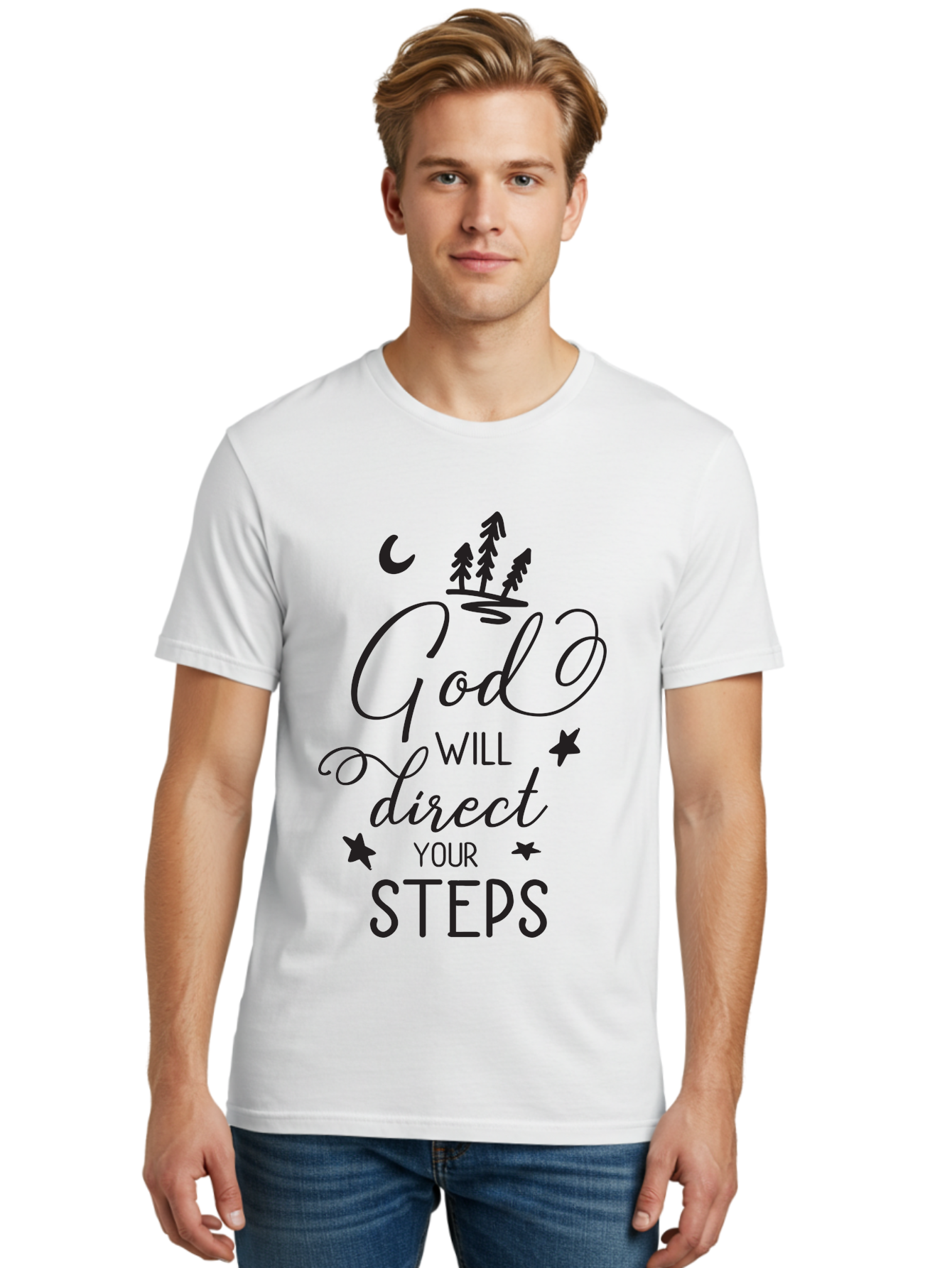 God-Will-Direct-Your-Steps Men'S Graphic Tee, 100% Cotton, Comfortable Casual Summer Wear, Machine Washable, Inspirational Quote, Motivational Phrase, God Will Direct Your Steps, Faith-Based Message, Spiritual Guidance, Positive Affirmation, Aac770 6