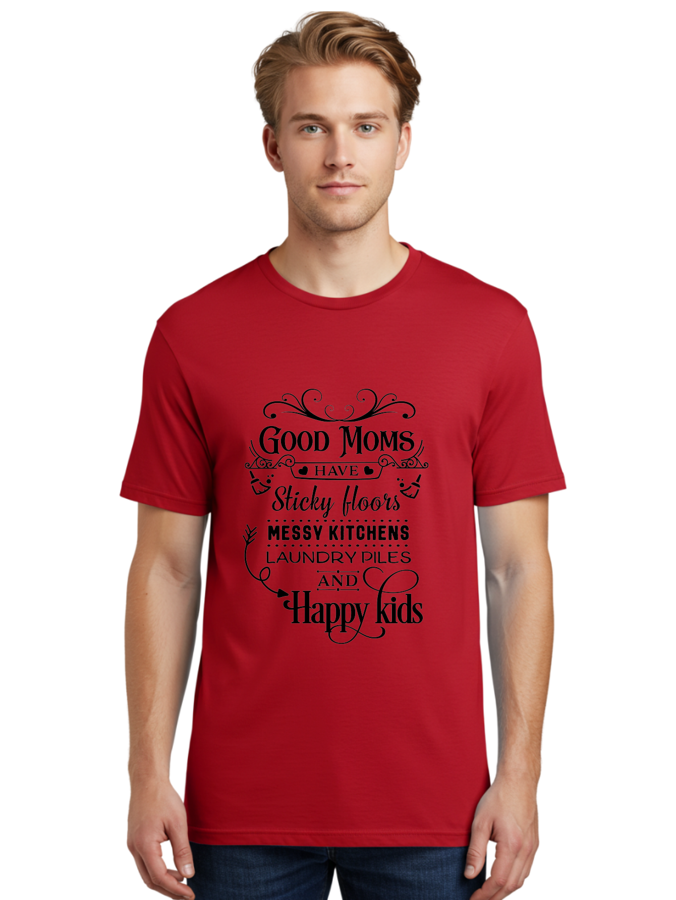 Good-Moms Men'S Graphic Tee, 100% Cotton, Comfortable Casual Summer Wear, Machine Washable, Good Moms, Happy Kids, Messy Kitchens, Laundry Piles, Sticky Floors, Motherhood, Parenting, Family Life, Motherly Love, Mom Quotes Aac771 12
