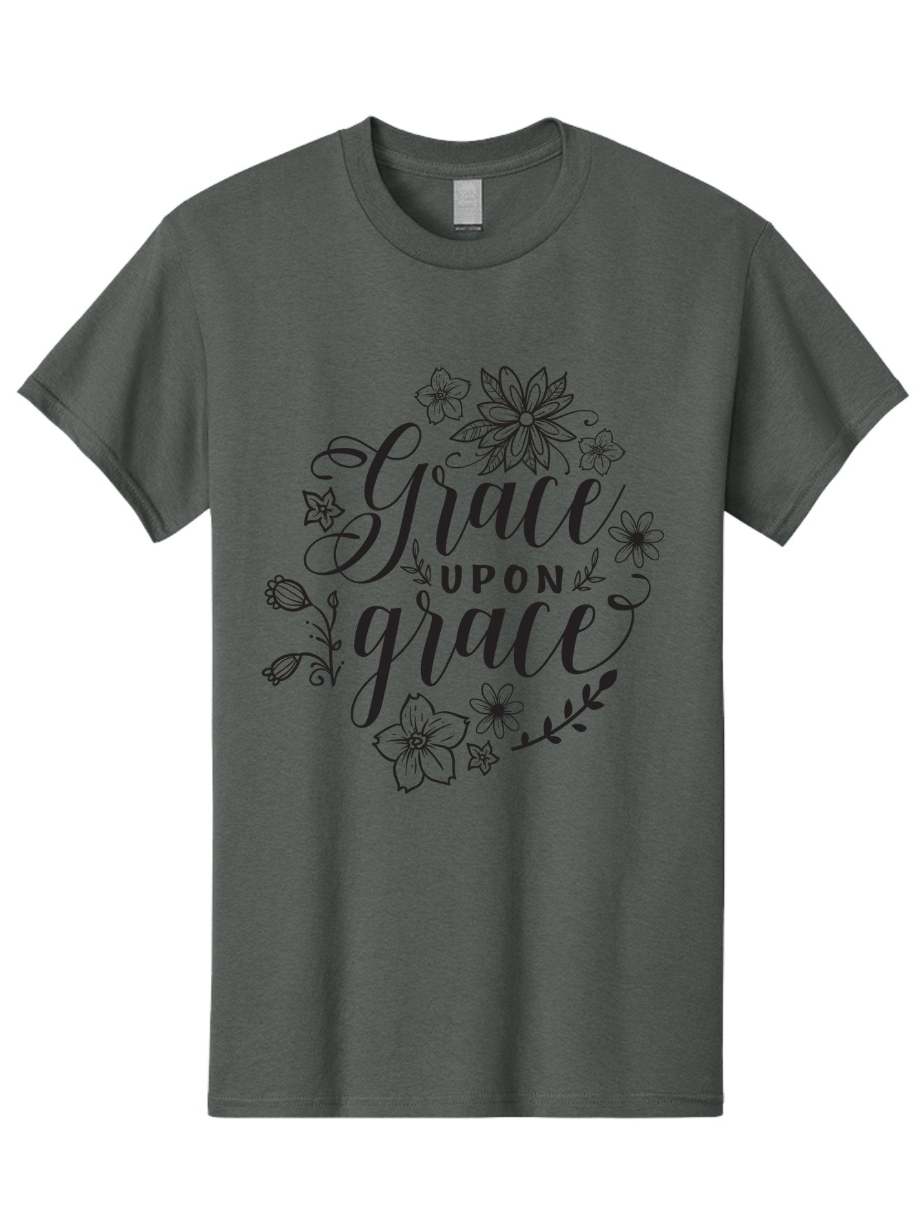 Grace-Upon-Grace Men'S Graphic Tee, 100% Cotton, Comfortable Casual Summer Wear, Machine Washable, Inspirational Quote, Floral Wreath, Black Typography, Divine Love, Spiritual Growth, Faith-Based, Motivational Words, Elegant Design, Aac774 7
