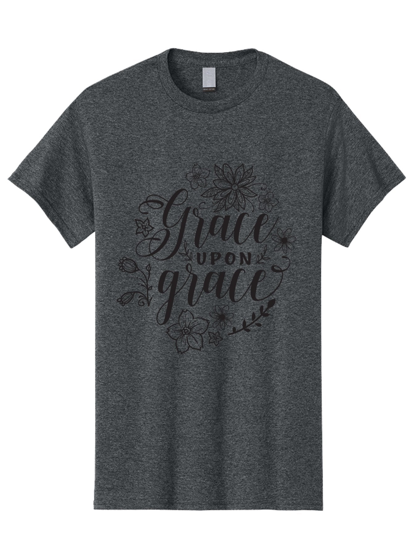 Grace-Upon-Grace Men'S Graphic Tee, 100% Cotton, Comfortable Casual Summer Wear, Machine Washable, Inspirational Quote, Floral Wreath, Black Typography, Divine Love, Spiritual Growth, Faith-Based, Motivational Words, Elegant Design, Aac774 10