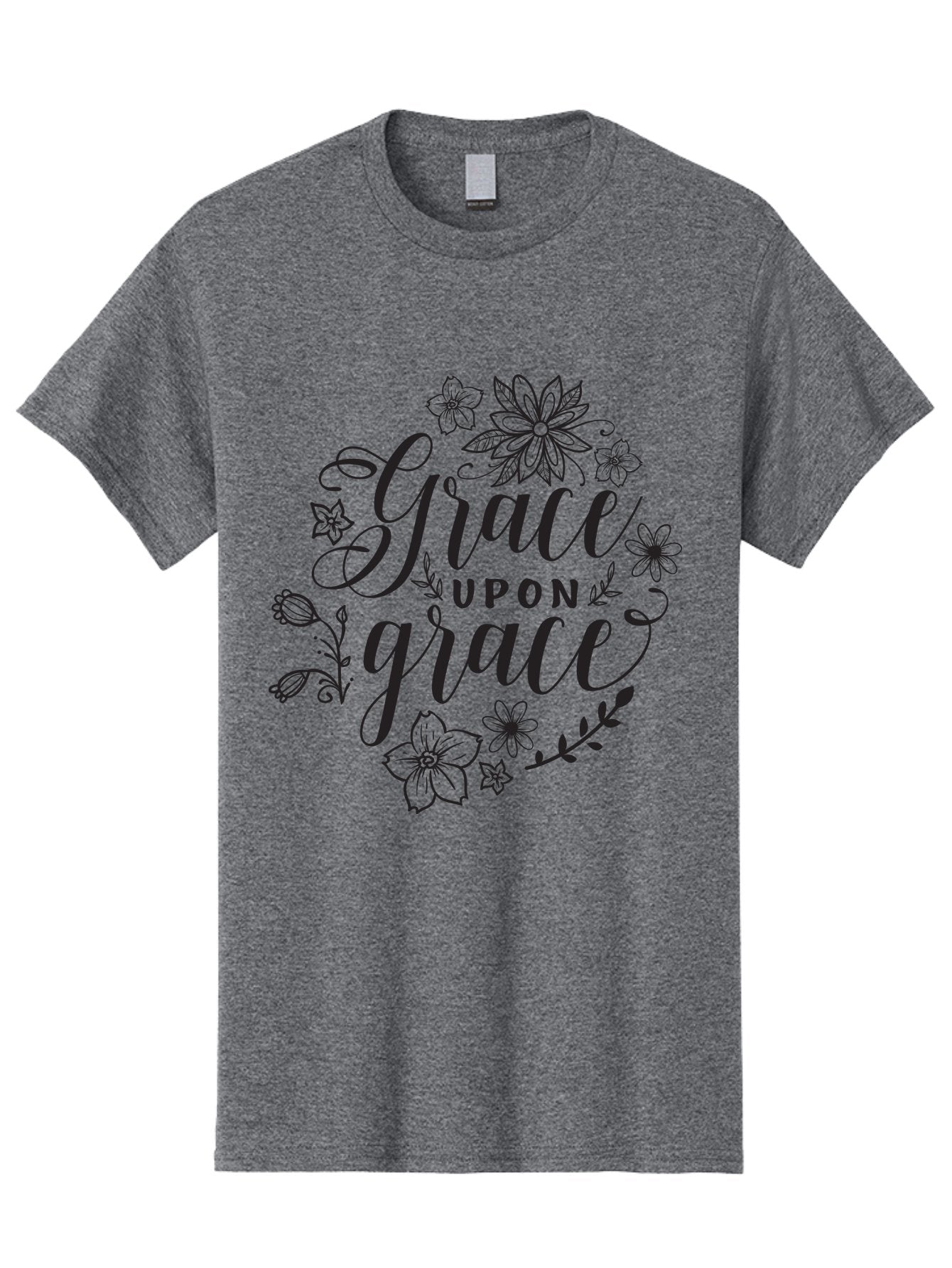 Grace-Upon-Grace Men'S Graphic Tee, 100% Cotton, Comfortable Casual Summer Wear, Machine Washable, Inspirational Quote, Floral Wreath, Black Typography, Divine Love, Spiritual Growth, Faith-Based, Motivational Words, Elegant Design, Aac774 8