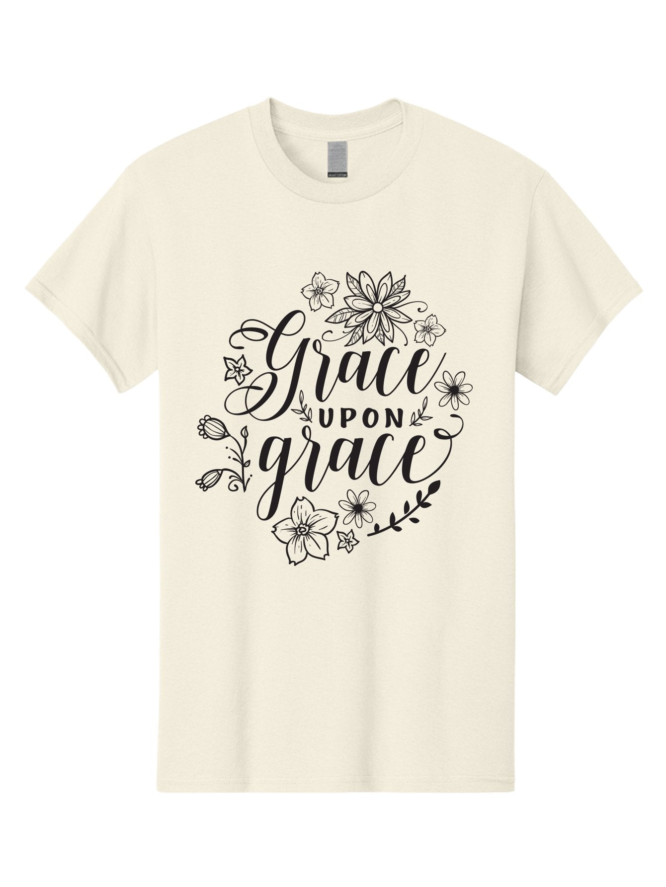Grace-Upon-Grace Men'S Graphic Tee, 100% Cotton, Comfortable Casual Summer Wear, Machine Washable, Inspirational Quote, Floral Wreath, Black Typography, Divine Love, Spiritual Growth, Faith-Based, Motivational Words, Elegant Design, Aac774 6