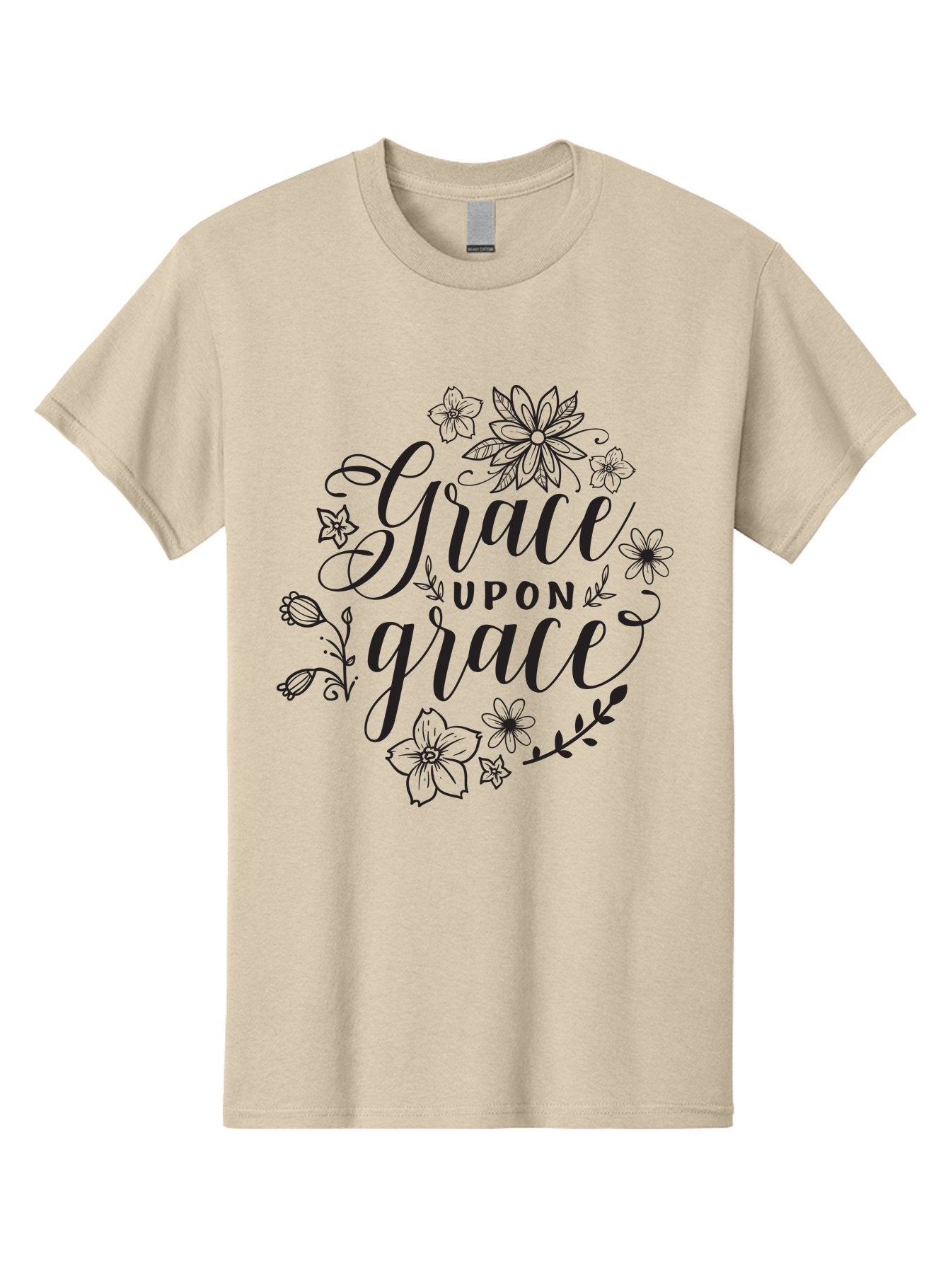Grace-Upon-Grace Men'S Graphic Tee, 100% Cotton, Comfortable Casual Summer Wear, Machine Washable, Inspirational Quote, Floral Wreath, Black Typography, Divine Love, Spiritual Growth, Faith-Based, Motivational Words, Elegant Design, Aac774 3