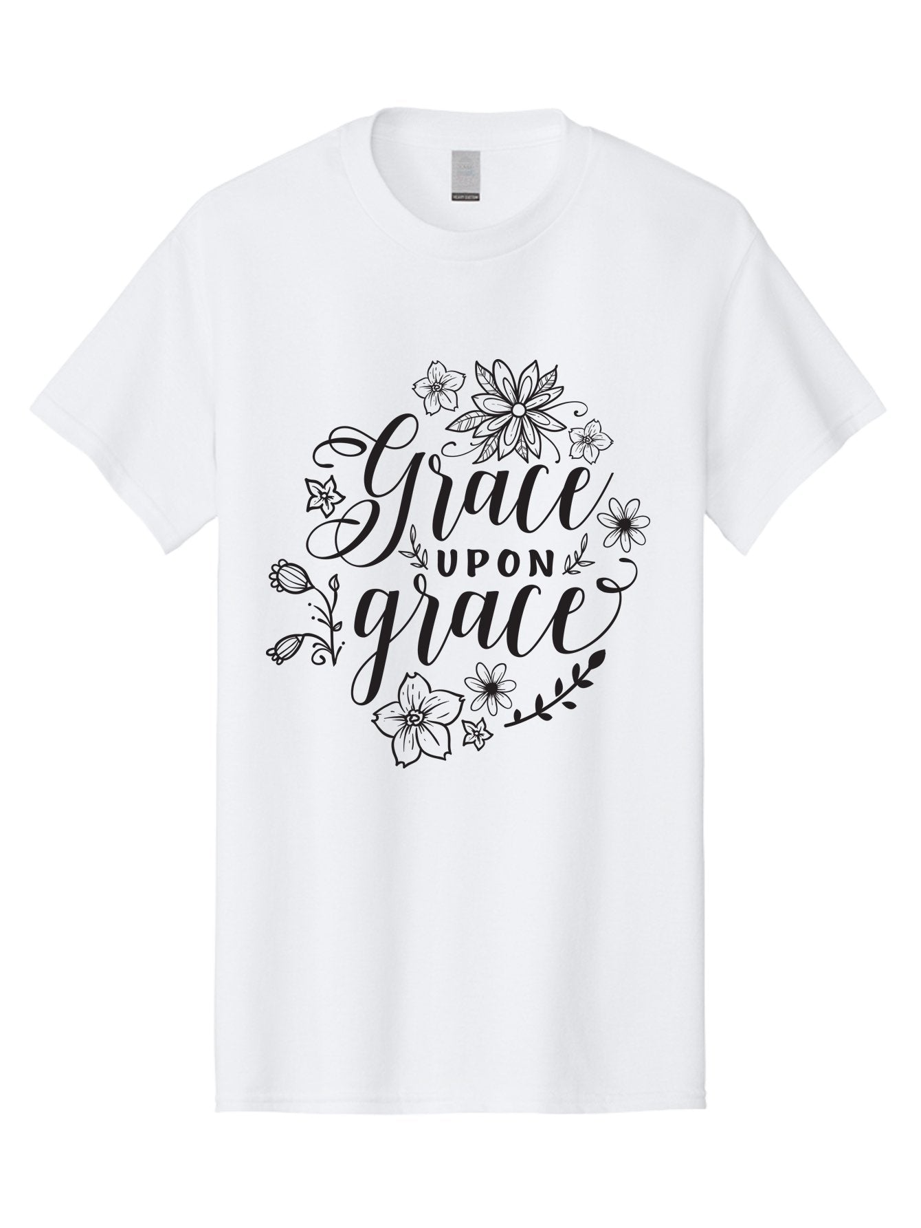 Grace-Upon-Grace Men'S Graphic Tee, 100% Cotton, Comfortable Casual Summer Wear, Machine Washable, Inspirational Quote, Floral Wreath, Black Typography, Divine Love, Spiritual Growth, Faith-Based, Motivational Words, Elegant Design, Aac774 9