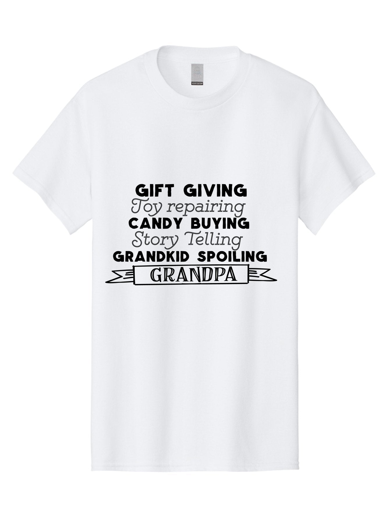Grandpa Men'S Graphic Tee, 100% Cotton, Comfortable Casual Summer Wear, Machine Washable, Gift Giving, Toy Repairing, Candy Buying, Story Telling, Grandkid Spoiling, Grandpa Gifts, Father'S Day Gifts, Custom Grandpa Gifts, Aac776