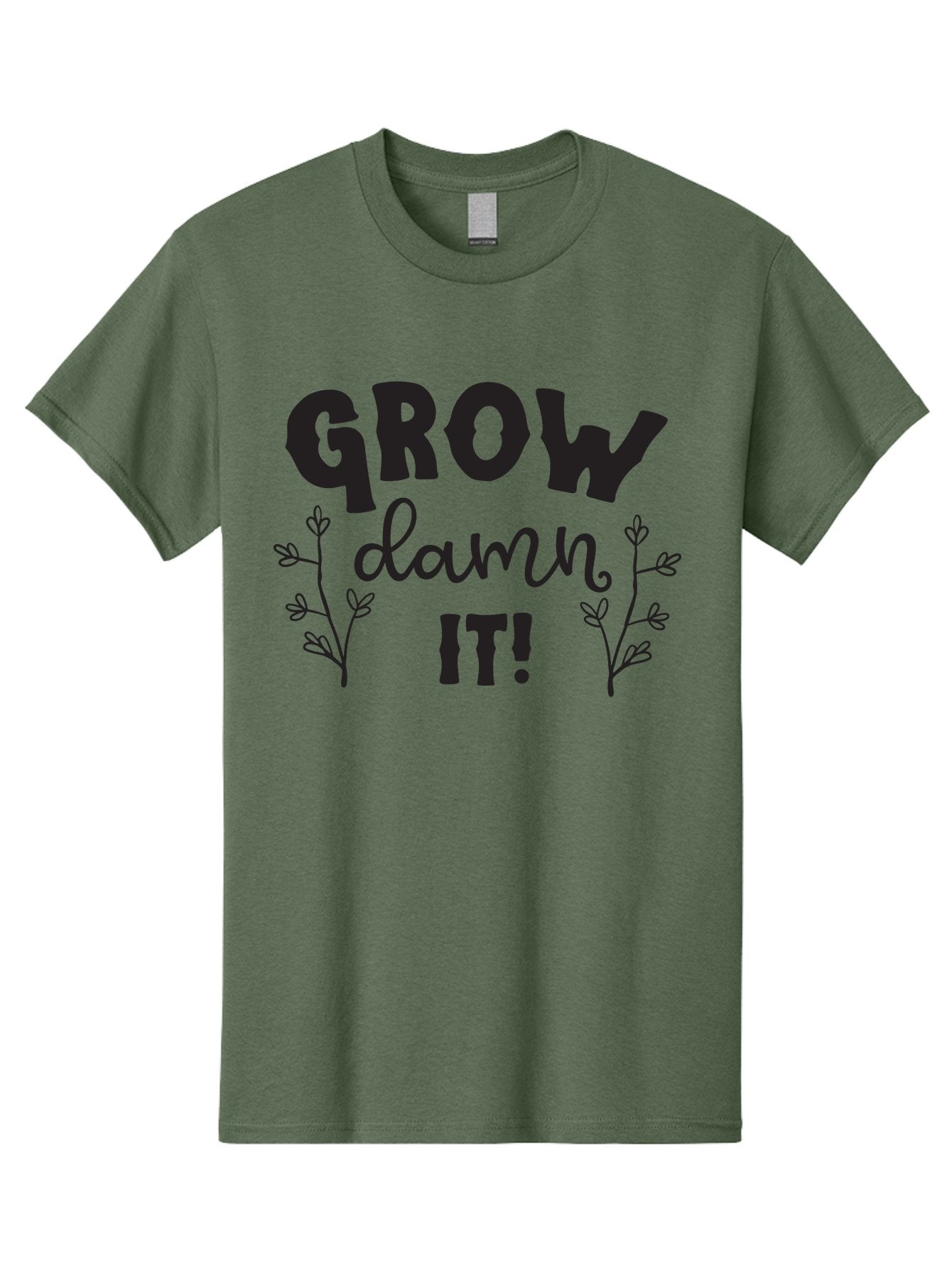 Grow-Damn-It Men'S Graphic Tee, 100% Cotton, Comfortable Casual Summer Wear, Machine Washable, Motivational Quote, Plant Growth, Inspiration, Gardening, Positivity, Growth Mindset, Botanical Illustrations, Typography Art Aac781