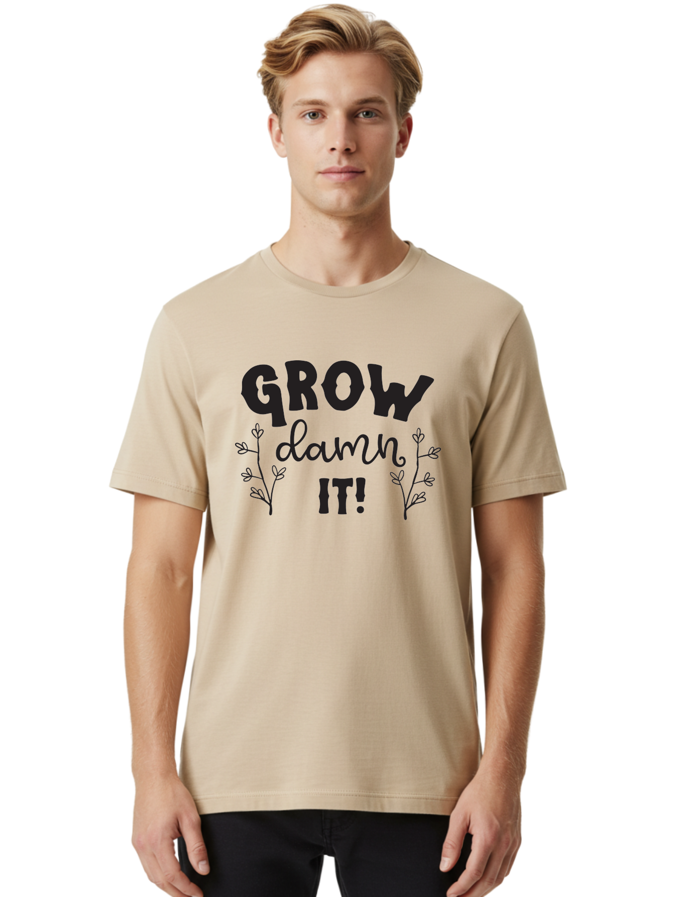 Grow-Damn-It Men'S Graphic Tee, 100% Cotton, Comfortable Casual Summer Wear, Machine Washable, Motivational Quote, Plant Growth, Inspiration, Gardening, Positivity, Growth Mindset, Botanical Illustrations, Typography Art Aac781 18