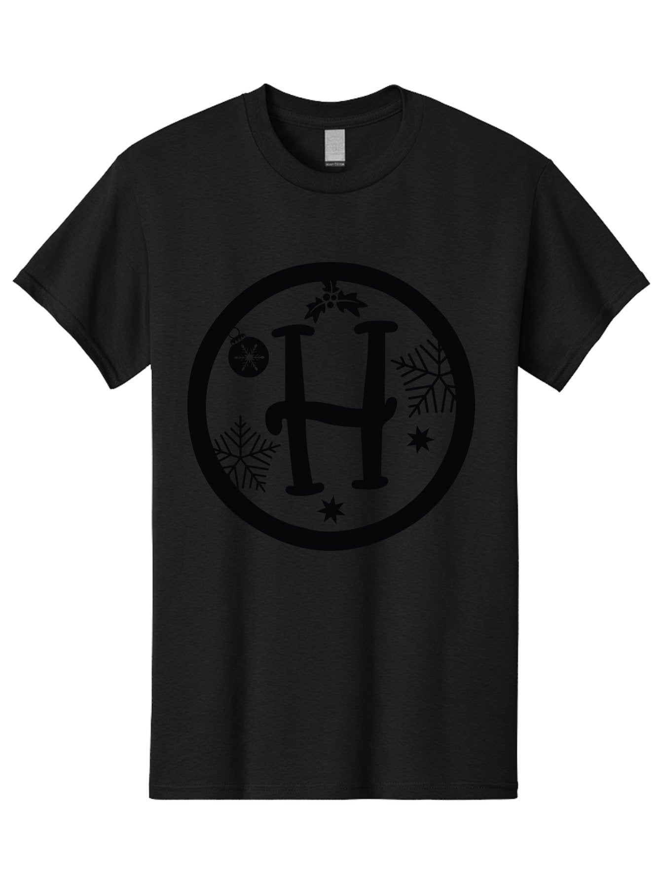 H Men'S Graphic Tee, 100% Cotton, Comfortable Casual Summer Wear, Machine Washable, H Logo, Black Letter, Circular Frame, Snowflakes, Stars, Christmas Ornament, Winter Theme, Festive Design, Holiday Graphics, Decorative Elements Aac786 15