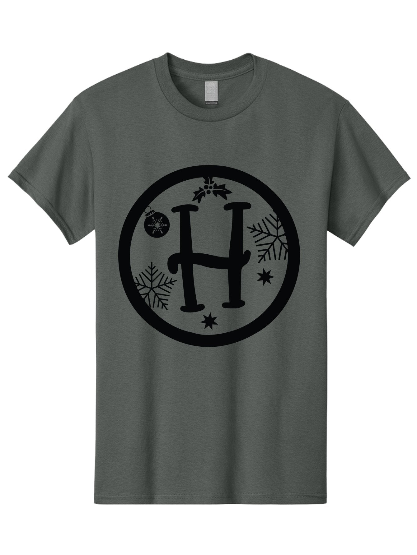 H Men'S Graphic Tee, 100% Cotton, Comfortable Casual Summer Wear, Machine Washable, H Logo, Black Letter, Circular Frame, Snowflakes, Stars, Christmas Ornament, Winter Theme, Festive Design, Holiday Graphics, Decorative Elements Aac786 5
