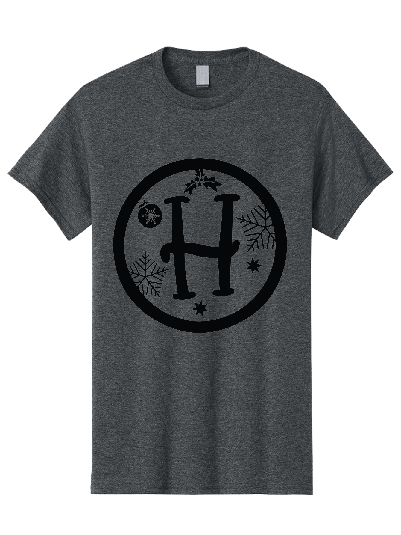 H Men'S Graphic Tee, 100% Cotton, Comfortable Casual Summer Wear, Machine Washable, H Logo, Black Letter, Circular Frame, Snowflakes, Stars, Christmas Ornament, Winter Theme, Festive Design, Holiday Graphics, Decorative Elements Aac786 9