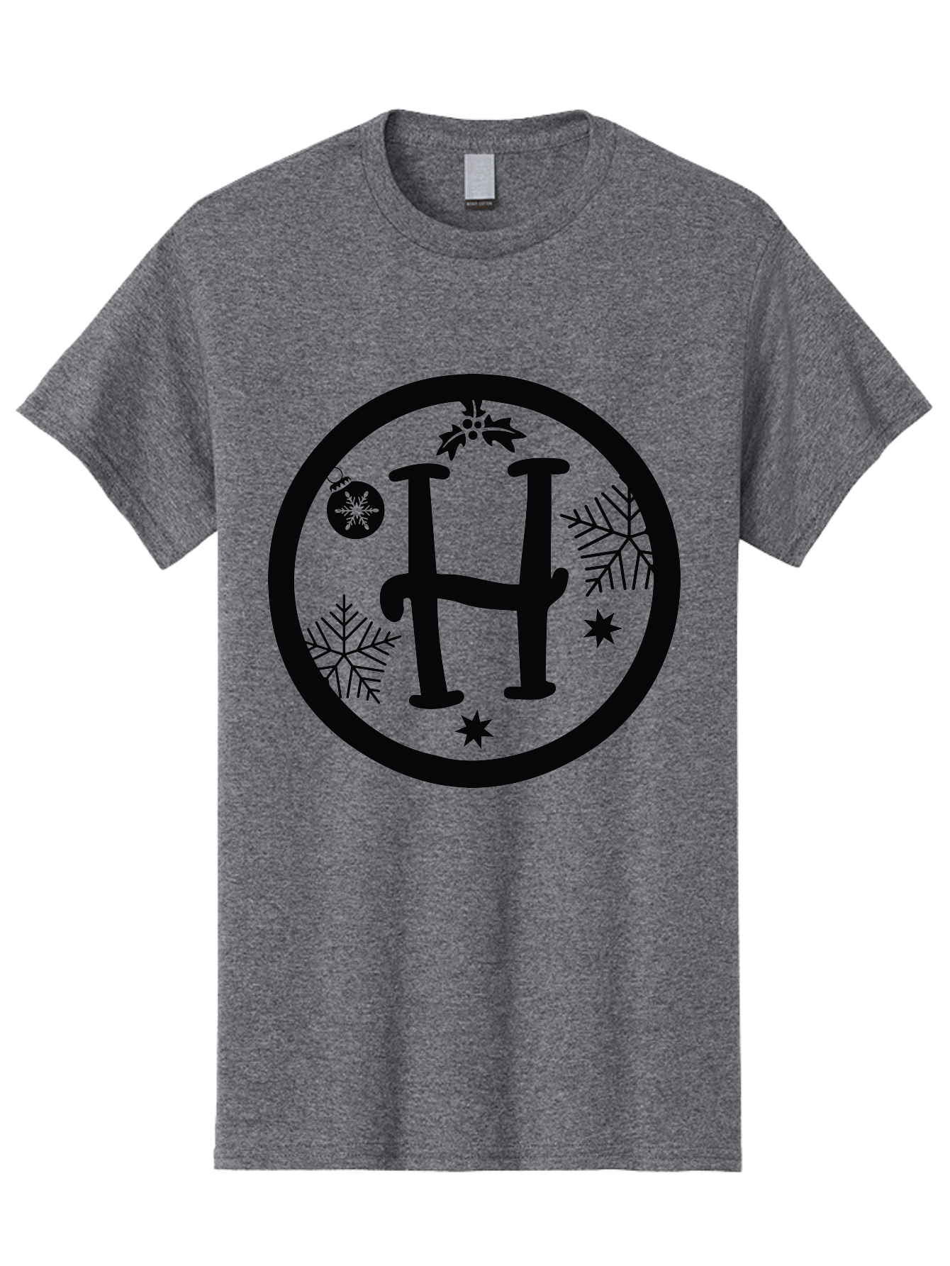 H Men'S Graphic Tee, 100% Cotton, Comfortable Casual Summer Wear, Machine Washable, H Logo, Black Letter, Circular Frame, Snowflakes, Stars, Christmas Ornament, Winter Theme, Festive Design, Holiday Graphics, Decorative Elements Aac786 21