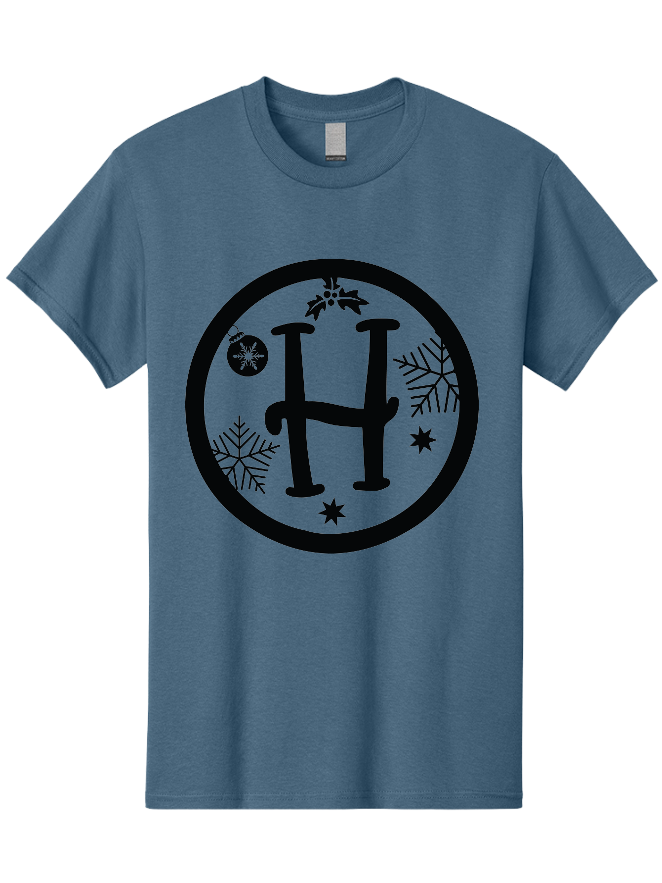 H Men'S Graphic Tee, 100% Cotton, Comfortable Casual Summer Wear, Machine Washable, H Logo, Black Letter, Circular Frame, Snowflakes, Stars, Christmas Ornament, Winter Theme, Festive Design, Holiday Graphics, Decorative Elements Aac786 17
