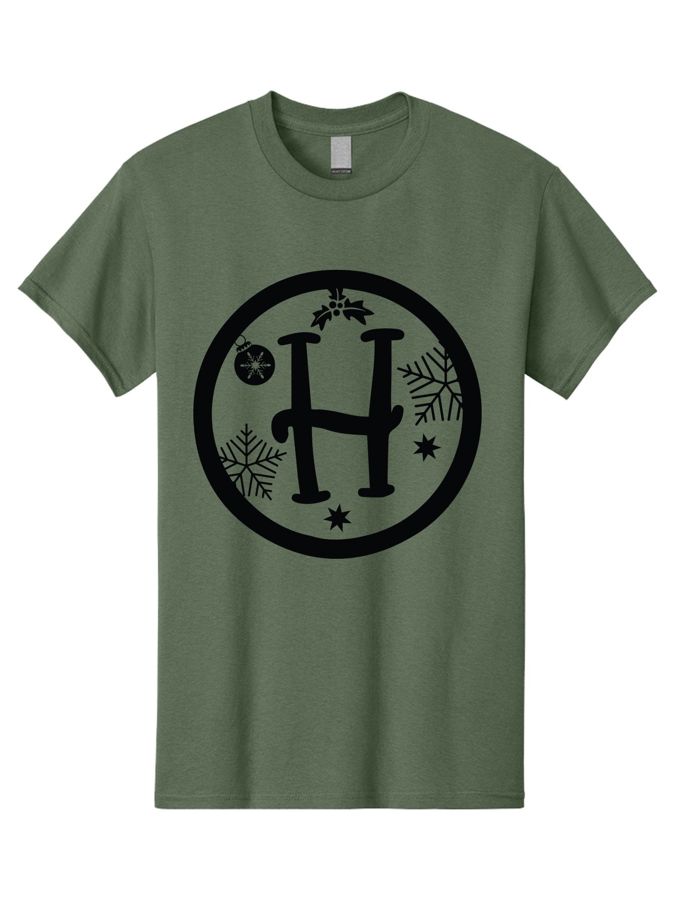 H Men'S Graphic Tee, 100% Cotton, Comfortable Casual Summer Wear, Machine Washable, H Logo, Black Letter, Circular Frame, Snowflakes, Stars, Christmas Ornament, Winter Theme, Festive Design, Holiday Graphics, Decorative Elements Aac786 7