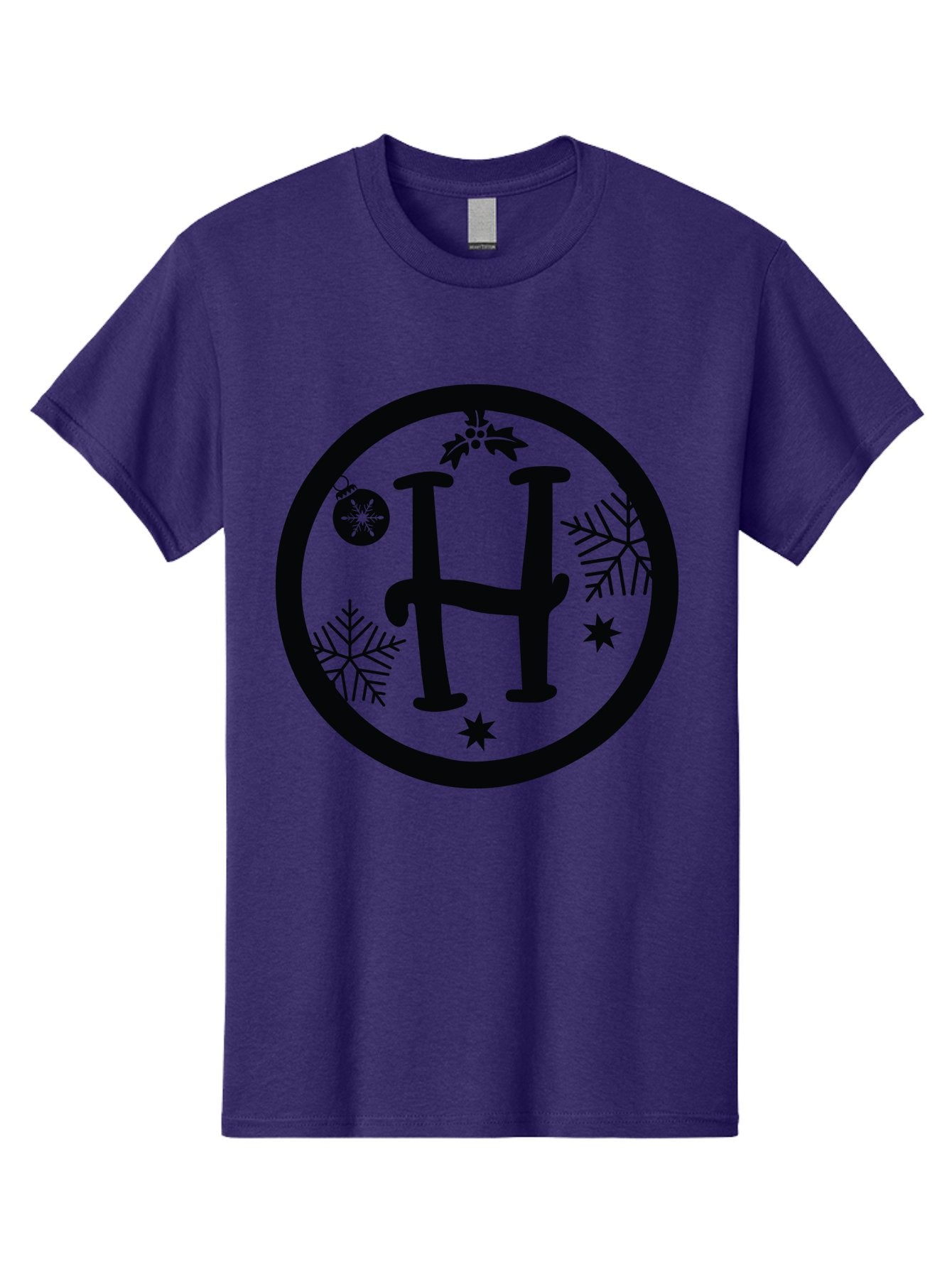 H Men'S Graphic Tee, 100% Cotton, Comfortable Casual Summer Wear, Machine Washable, H Logo, Black Letter, Circular Frame, Snowflakes, Stars, Christmas Ornament, Winter Theme, Festive Design, Holiday Graphics, Decorative Elements Aac786 13