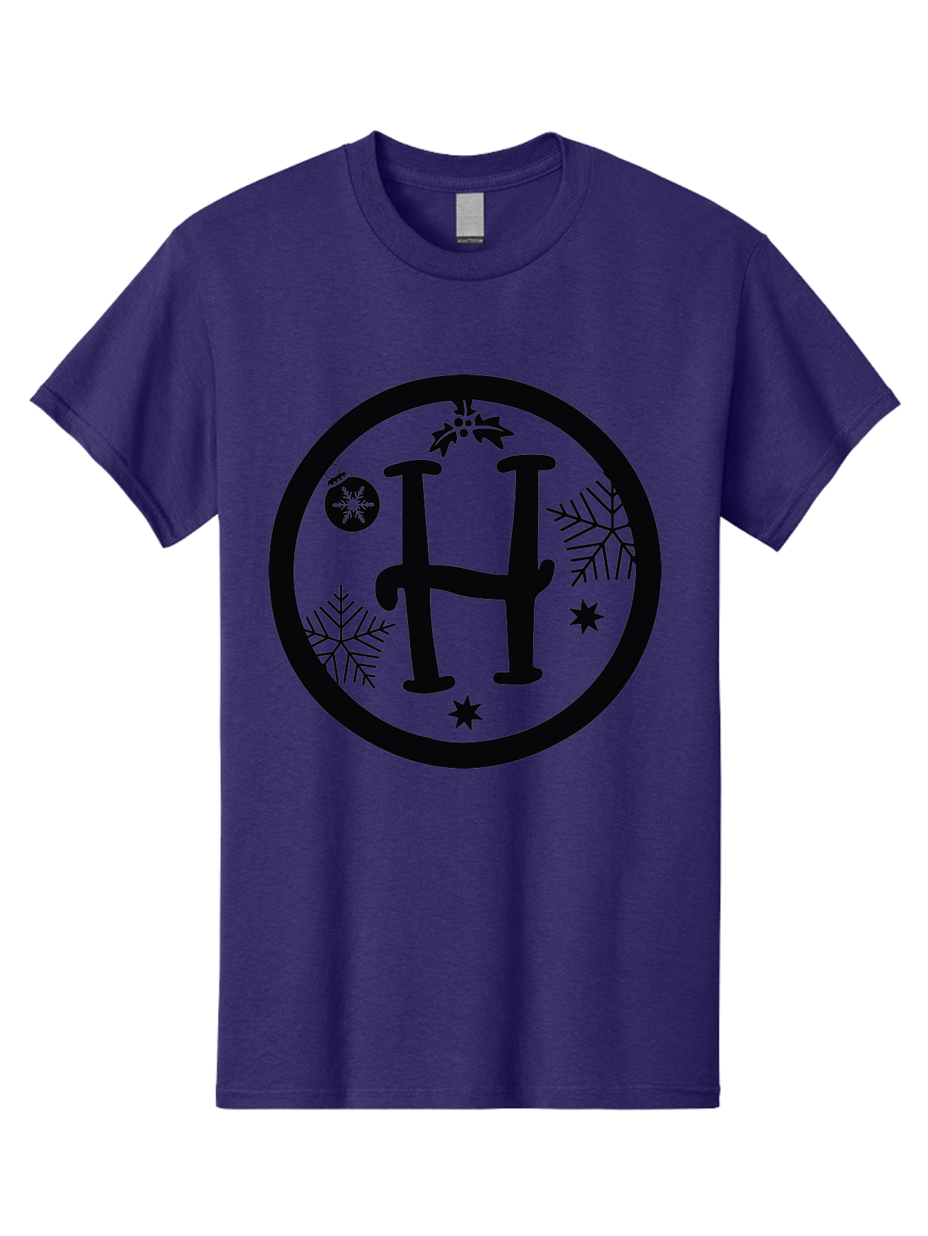 H Men'S Graphic Tee, 100% Cotton, Comfortable Casual Summer Wear, Machine Washable, H Logo, Black Letter, Circular Frame, Snowflakes, Stars, Christmas Ornament, Winter Theme, Festive Design, Holiday Graphics, Decorative Elements Aac786 29