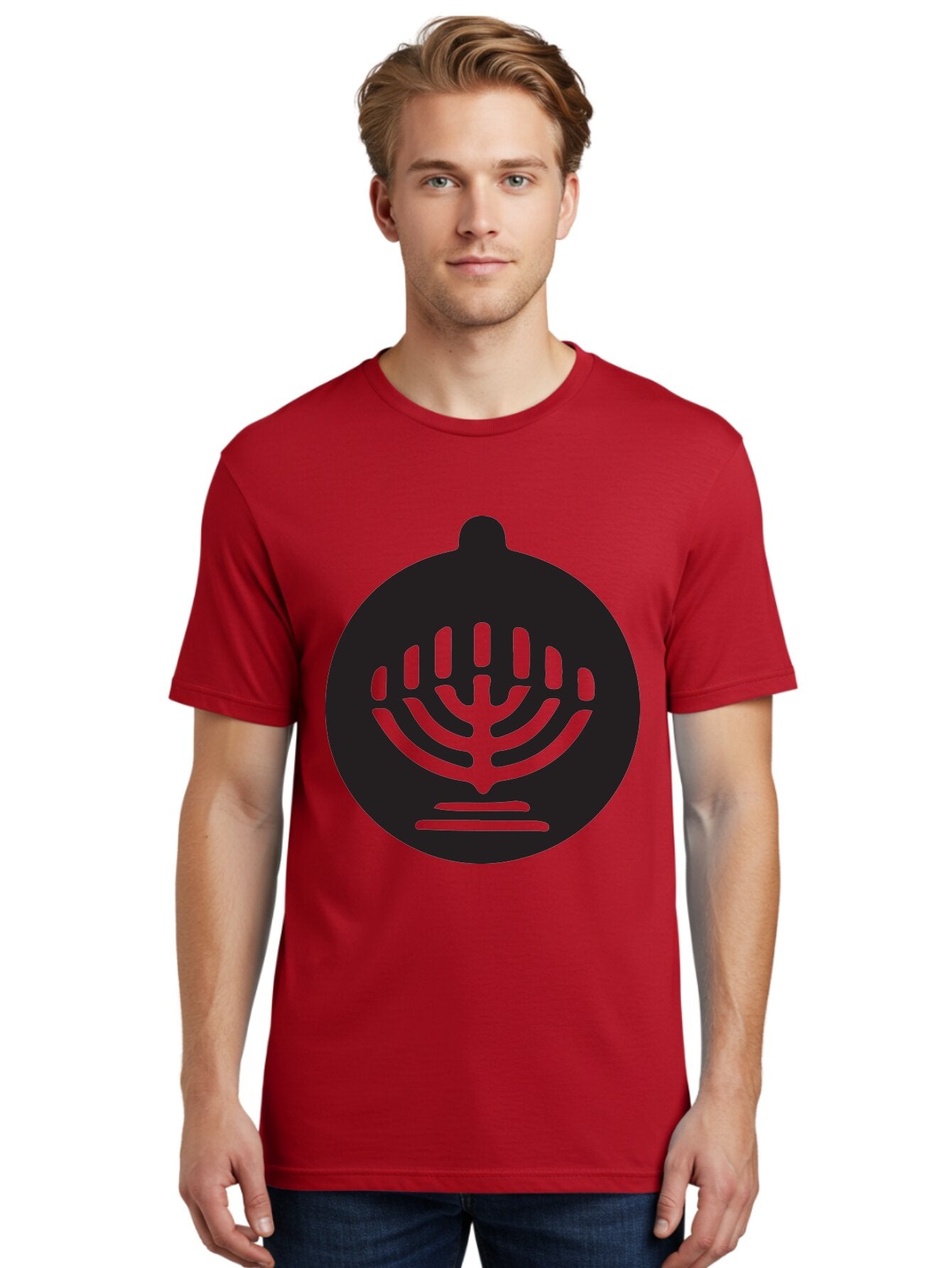 Hamsa-Menorah Men'S Graphic Tee, 100% Cotton, Comfortable Casual Summer Wear, Machine Washable, Hamsa And Menorah Symbol, Jewish Faith And Tradition, Protective Hamsa Hand, Seven-Branched Menorah, Faith And Spirituality, Cultural Heritage Aac789 17