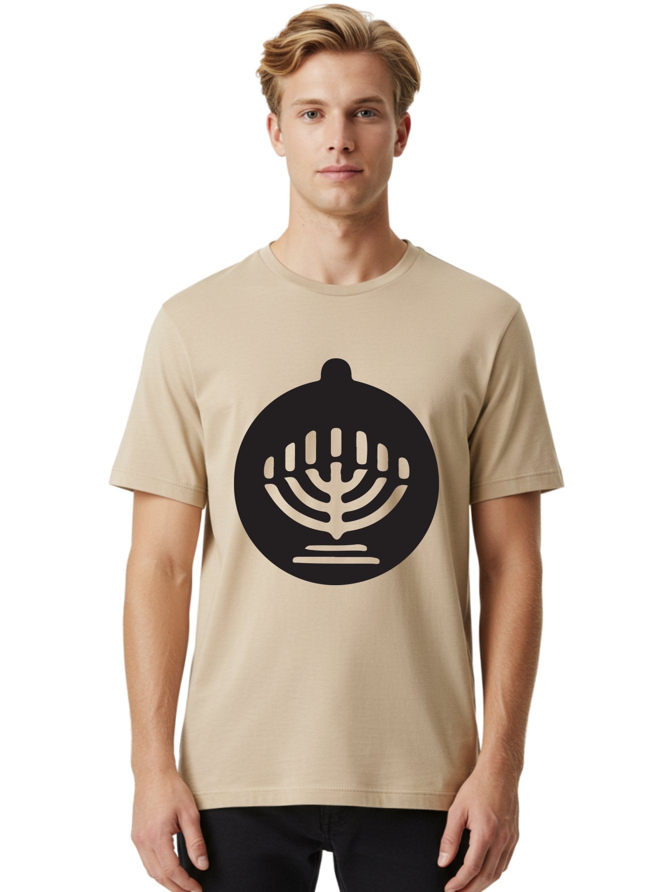 Hamsa-Menorah Men'S Graphic Tee, 100% Cotton, Comfortable Casual Summer Wear, Machine Washable, Hamsa And Menorah Symbol, Jewish Faith And Tradition, Protective Hamsa Hand, Seven-Branched Menorah, Faith And Spirituality, Cultural Heritage Aac789 20