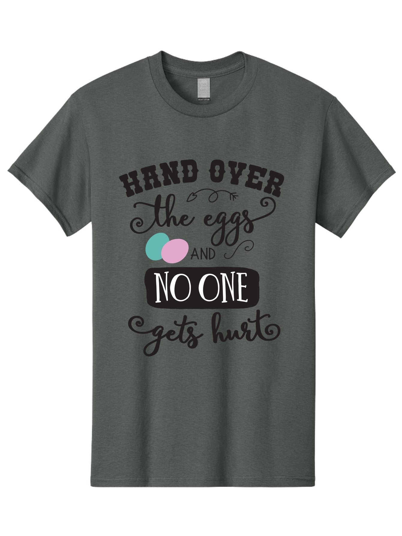 Hand-Over-The-Eggs Men'S Graphic Tee, 100% Cotton, Comfortable Casual Summer Wear, Machine Washable, Humorous Easter Quote, Funny Easter Eggs, Easter Egg Humor, Playful Easter Message, Hand Over The Eggs, No One Gets Hurt Aac790 13