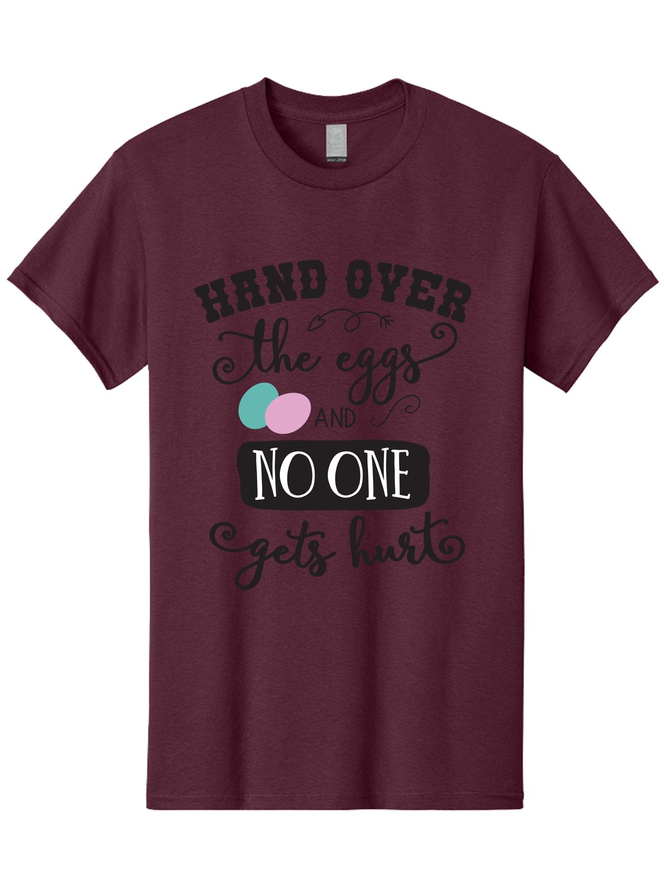 Hand-Over-The-Eggs Men'S Graphic Tee, 100% Cotton, Comfortable Casual Summer Wear, Machine Washable, Humorous Easter Quote, Funny Easter Eggs, Easter Egg Humor, Playful Easter Message, Hand Over The Eggs, No One Gets Hurt Aac790