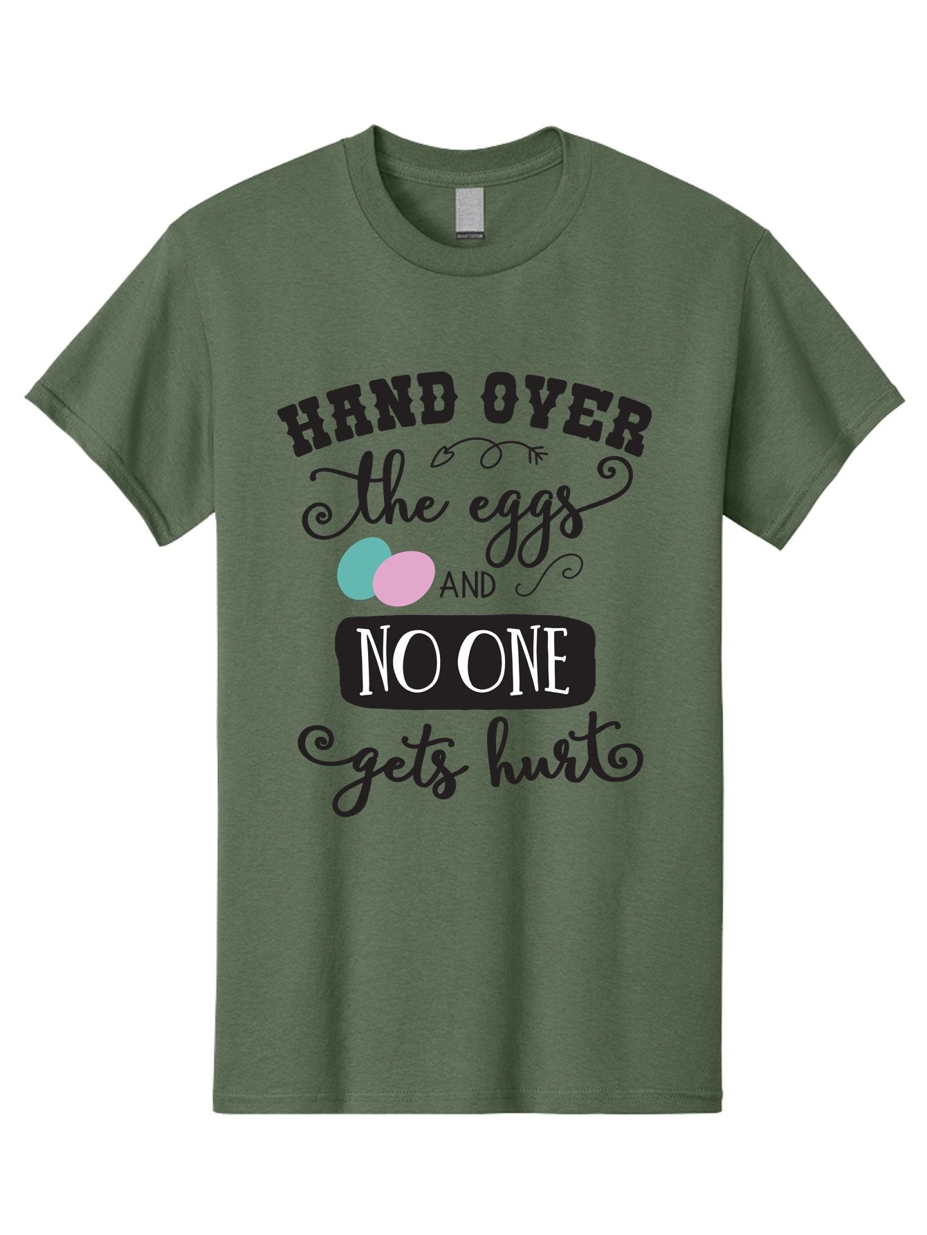 Hand-Over-The-Eggs Men'S Graphic Tee, 100% Cotton, Comfortable Casual Summer Wear, Machine Washable, Humorous Easter Quote, Funny Easter Eggs, Easter Egg Humor, Playful Easter Message, Hand Over The Eggs, No One Gets Hurt Aac790 4