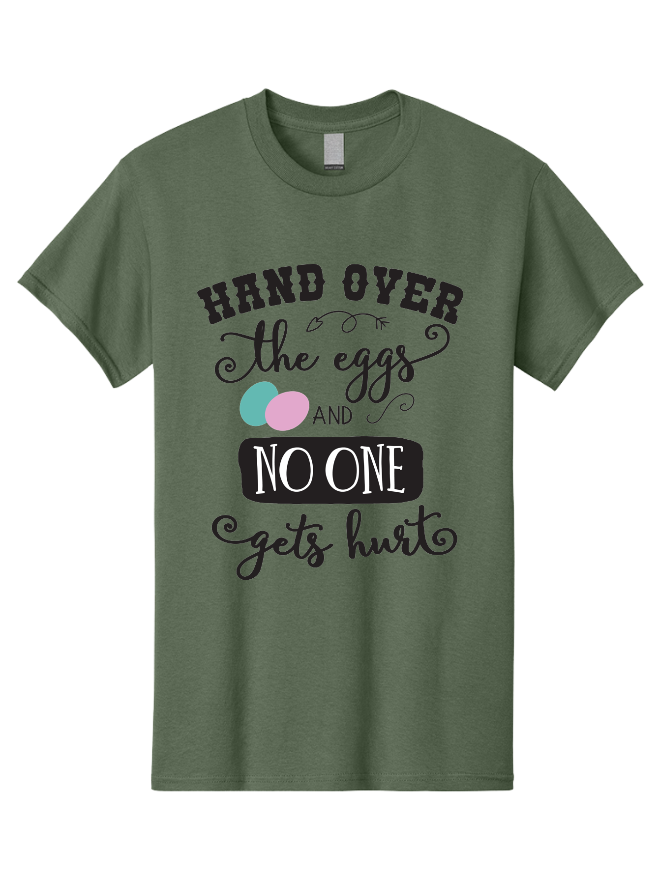 Hand-Over-The-Eggs Men'S Graphic Tee, 100% Cotton, Comfortable Casual Summer Wear, Machine Washable, Humorous Easter Quote, Funny Easter Eggs, Easter Egg Humor, Playful Easter Message, Hand Over The Eggs, No One Gets Hurt Aac790 23