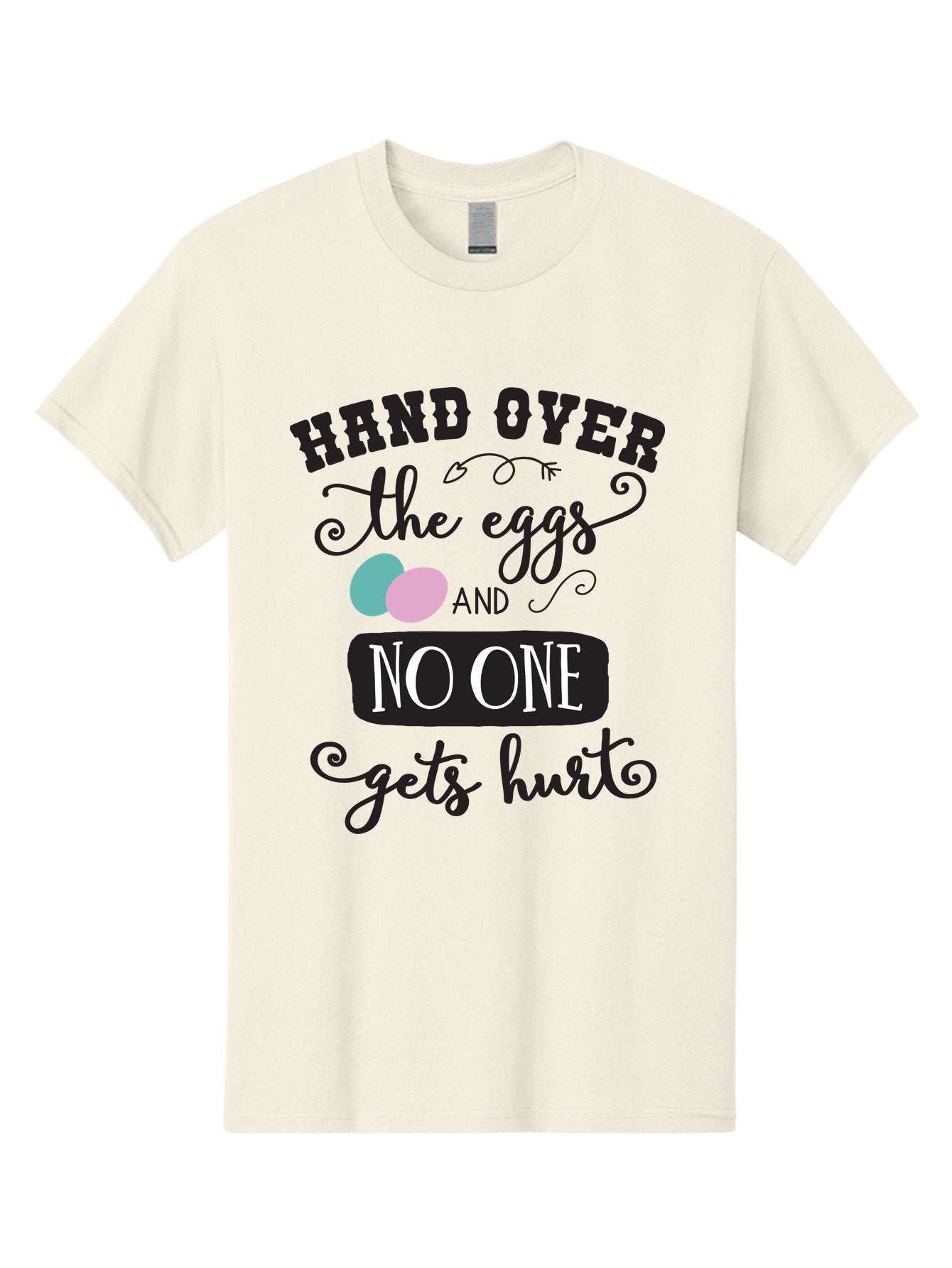 Hand-Over-The-Eggs Men'S Graphic Tee, 100% Cotton, Comfortable Casual Summer Wear, Machine Washable, Humorous Easter Quote, Funny Easter Eggs, Easter Egg Humor, Playful Easter Message, Hand Over The Eggs, No One Gets Hurt Aac790 12