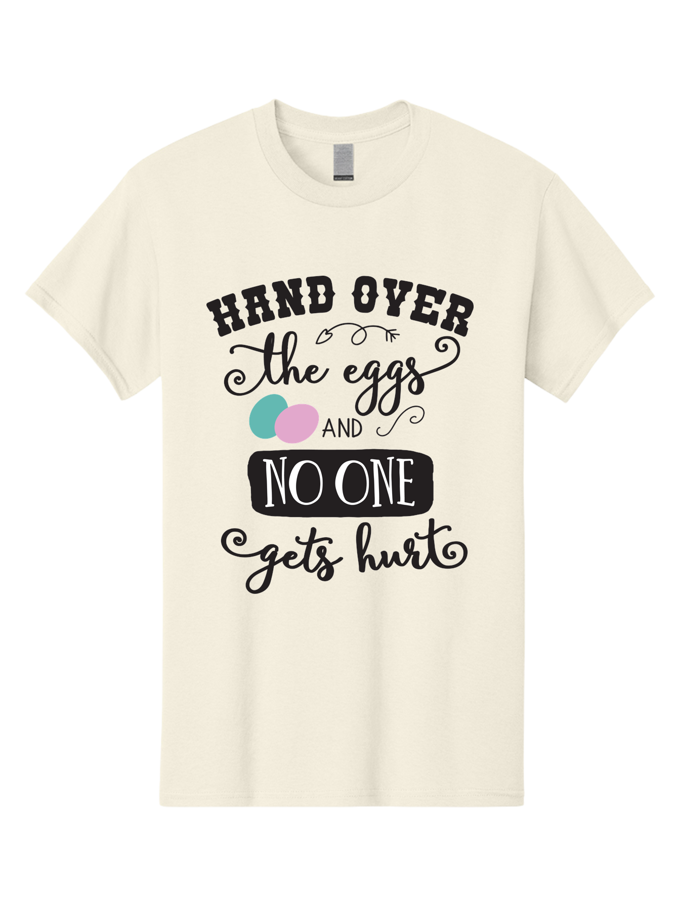 Hand-Over-The-Eggs Men'S Graphic Tee, 100% Cotton, Comfortable Casual Summer Wear, Machine Washable, Humorous Easter Quote, Funny Easter Eggs, Easter Egg Humor, Playful Easter Message, Hand Over The Eggs, No One Gets Hurt Aac790 5