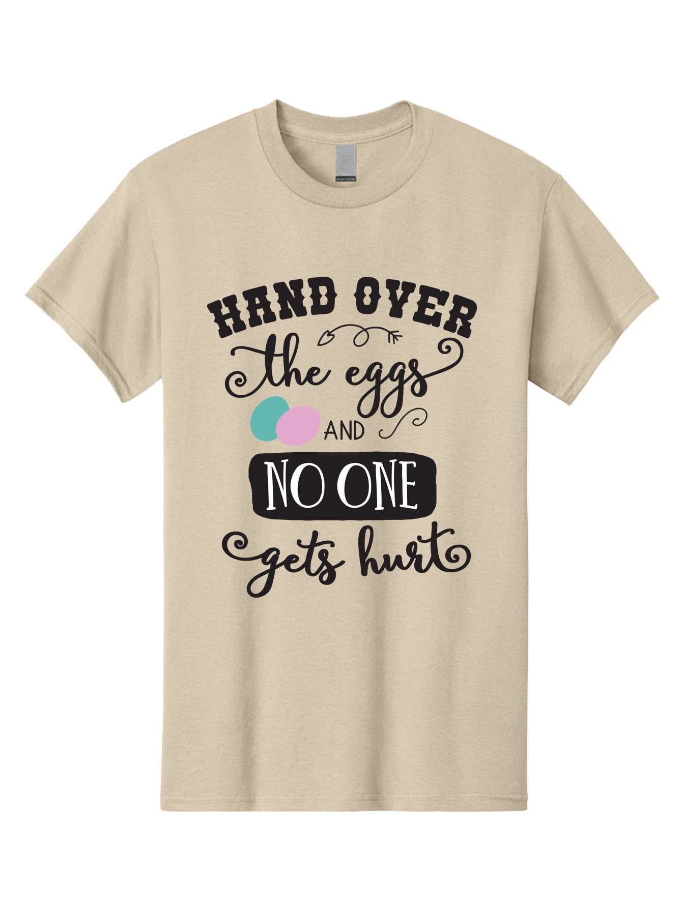 Hand-Over-The-Eggs Men'S Graphic Tee, 100% Cotton, Comfortable Casual Summer Wear, Machine Washable, Humorous Easter Quote, Funny Easter Eggs, Easter Egg Humor, Playful Easter Message, Hand Over The Eggs, No One Gets Hurt Aac790 10
