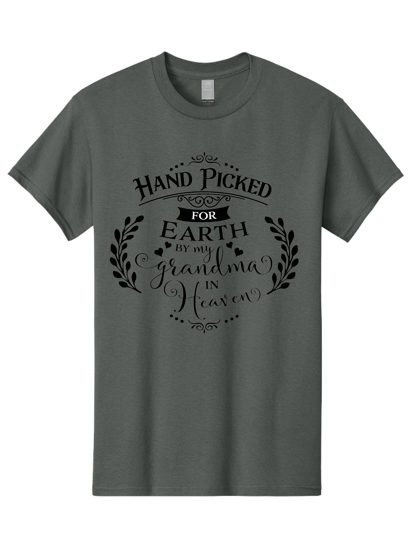 Hand-Picked-For-Earth-By-My-Grandma-In-Heaven Men'S Graphic Tee, 100% Cotton, Comfortable Casual Summer Wear, Machine Washable, Memorial Quote, Tribute To Grandma, Heavenly Love, Family Bond, Inspirational Phrase, Sympathy Gift, Aac791 3