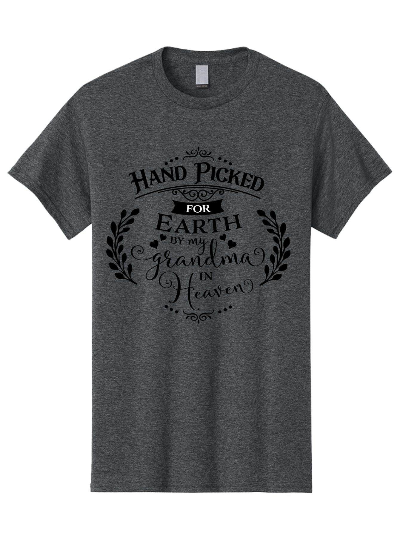 Hand-Picked-For-Earth-By-My-Grandma-In-Heaven Men'S Graphic Tee, 100% Cotton, Comfortable Casual Summer Wear, Machine Washable, Memorial Quote, Tribute To Grandma, Heavenly Love, Family Bond, Inspirational Phrase, Sympathy Gift, Aac791 7