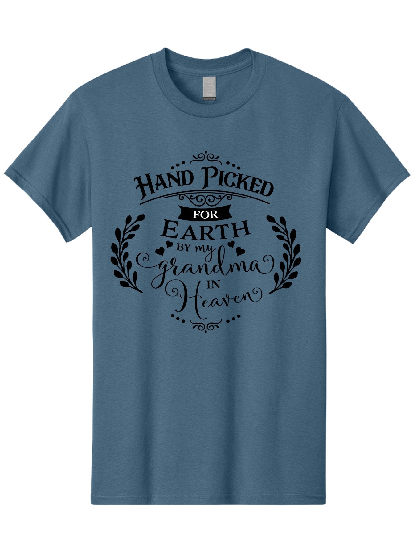 Hand-Picked-For-Earth-By-My-Grandma-In-Heaven Men'S Graphic Tee, 100% Cotton, Comfortable Casual Summer Wear, Machine Washable, Memorial Quote, Tribute To Grandma, Heavenly Love, Family Bond, Inspirational Phrase, Sympathy Gift, Aac791 4