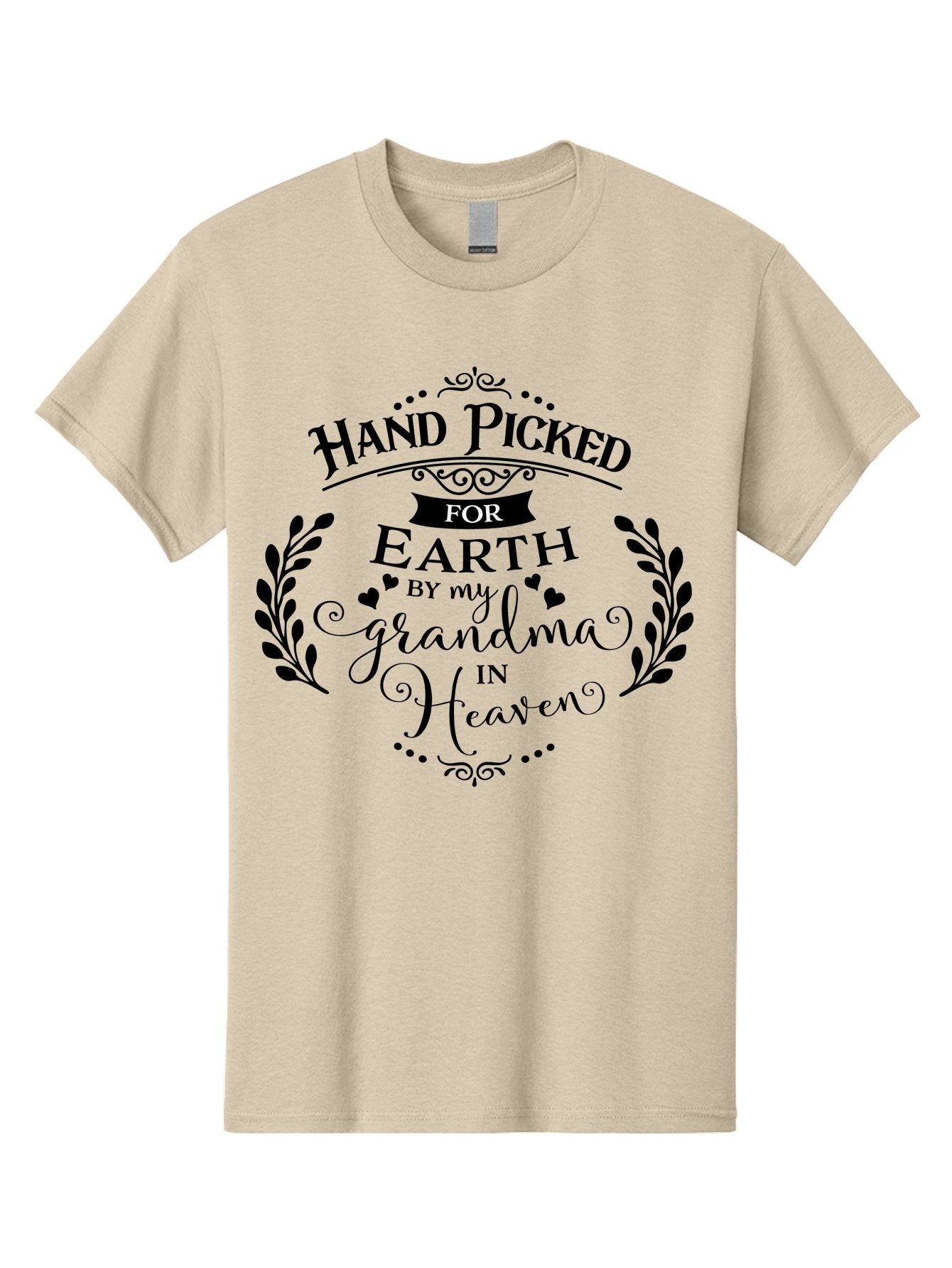 Hand-Picked-For-Earth-By-My-Grandma-In-Heaven Men'S Graphic Tee, 100% Cotton, Comfortable Casual Summer Wear, Machine Washable, Memorial Quote, Tribute To Grandma, Heavenly Love, Family Bond, Inspirational Phrase, Sympathy Gift, Aac791 9