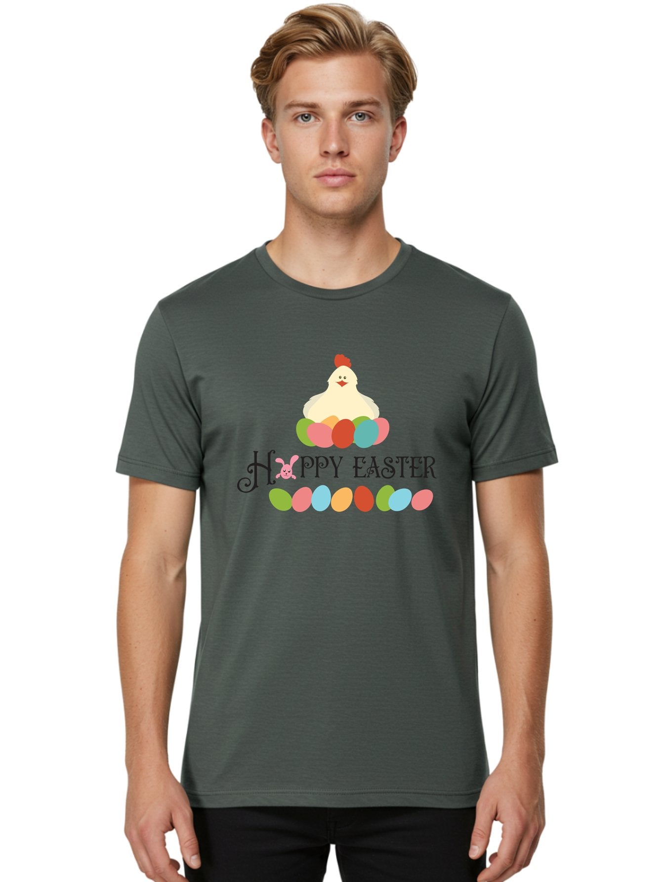 Happy-Easter Men'S Graphic Tee, 100% Cotton, Comfortable Casual Summer Wear, Machine Washable, Easter Eggs, Happy Easter, Easter Bunny, Easter Egg Hunt, Easter Celebration, Colorful Eggs, Spring Season, Chickens And Eggs Aac796 28