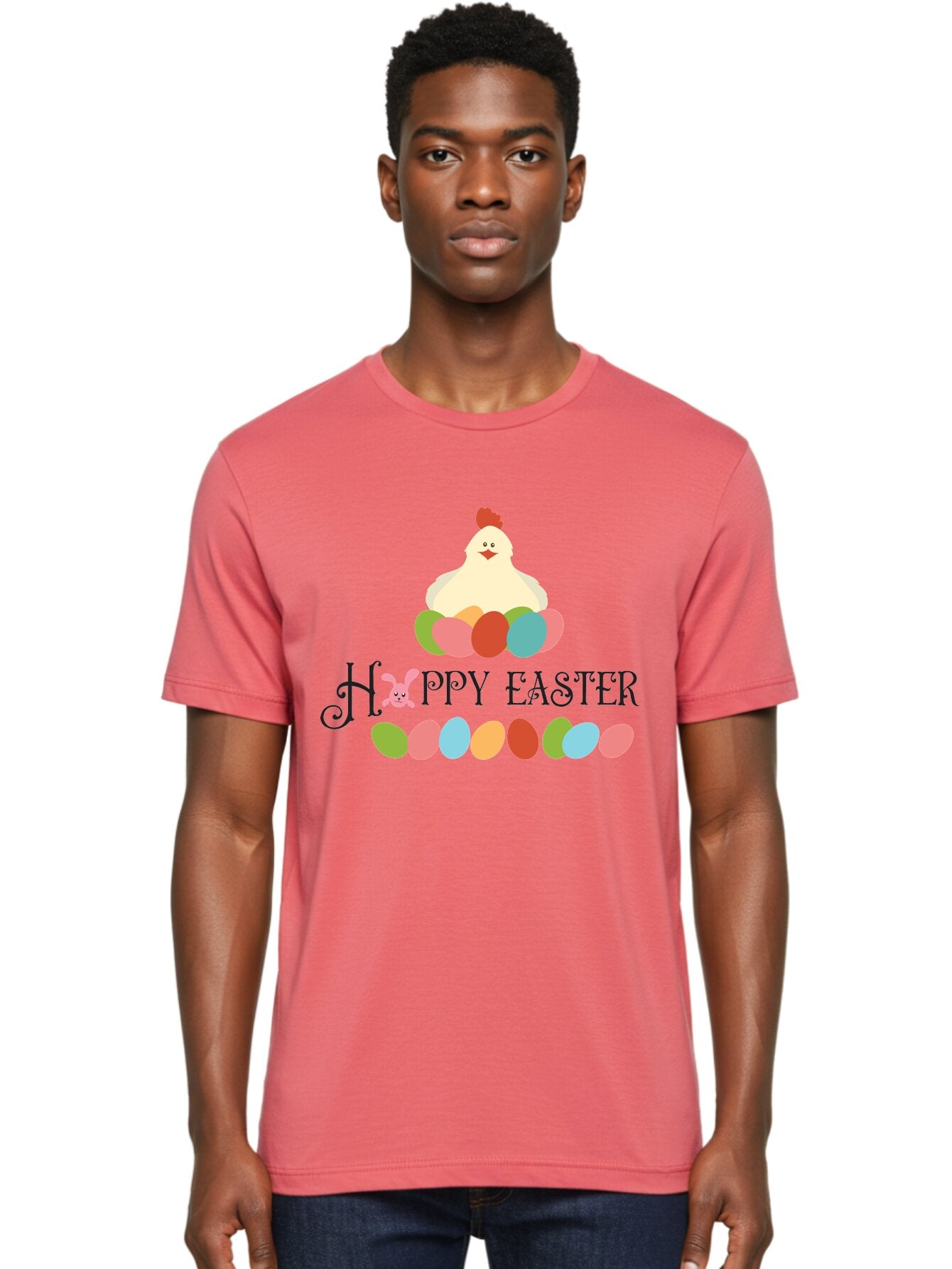 Happy-Easter Men'S Graphic Tee, 100% Cotton, Comfortable Casual Summer Wear, Machine Washable, Easter Eggs, Happy Easter, Easter Bunny, Easter Egg Hunt, Easter Celebration, Colorful Eggs, Spring Season, Chickens And Eggs Aac796 24