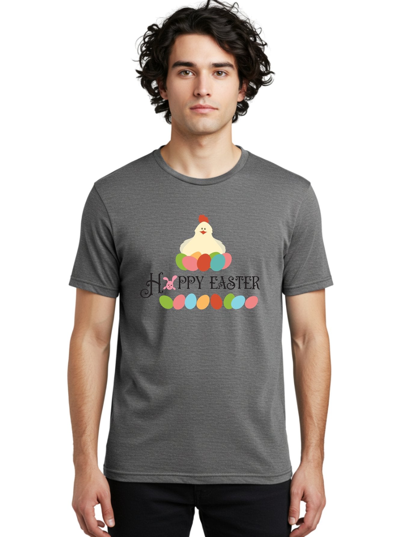 Happy-Easter Men'S Graphic Tee, 100% Cotton, Comfortable Casual Summer Wear, Machine Washable, Easter Eggs, Happy Easter, Easter Bunny, Easter Egg Hunt, Easter Celebration, Colorful Eggs, Spring Season, Chickens And Eggs Aac796 16