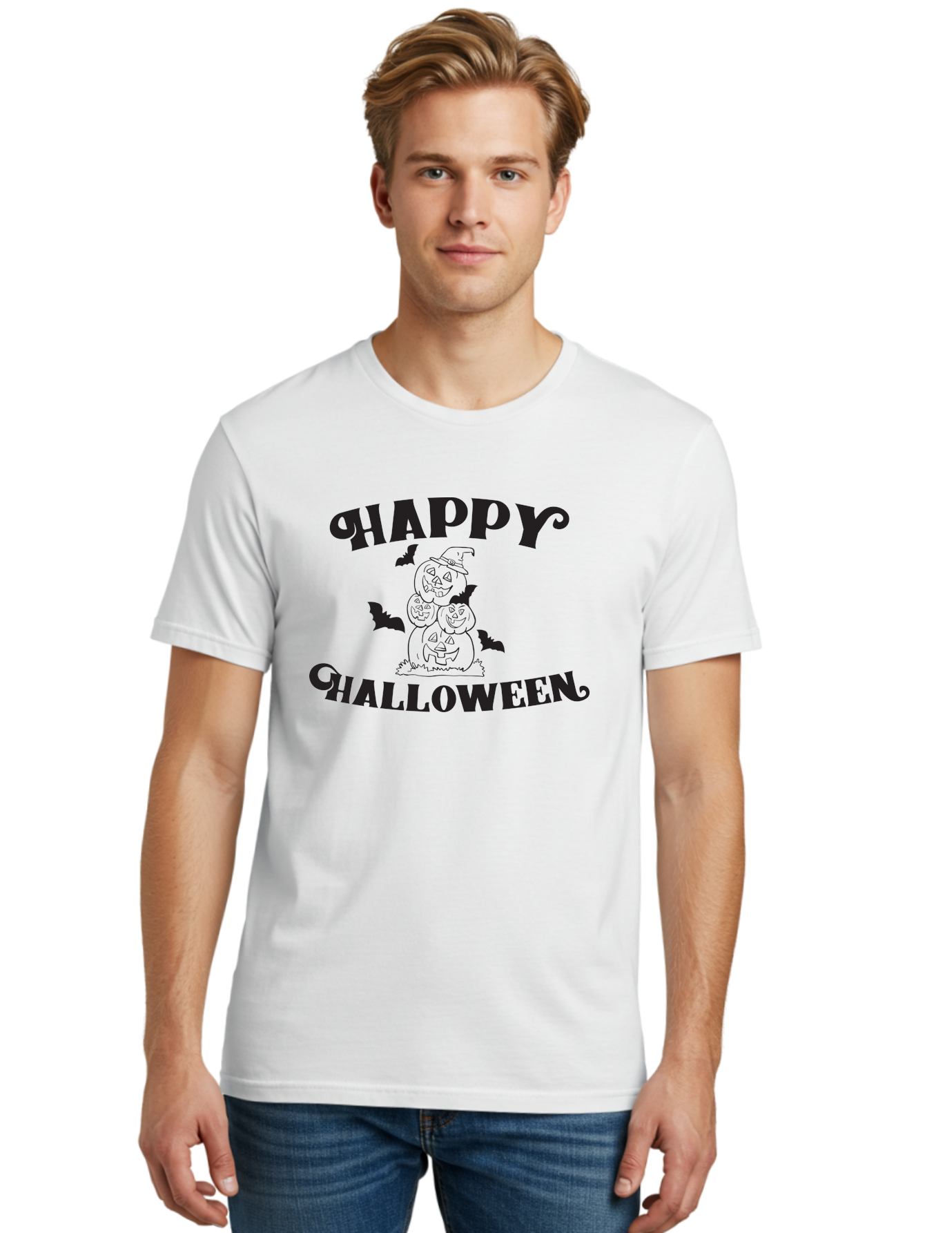 Happy-Halloween Men'S Graphic Tee, 100% Cotton, Comfortable Casual Summer Wear, Machine Washable, Halloween Pumpkins, Jack O' Lanterns, Spooky Bats, Pumpkin Stack, Witch Hat, Halloween Graphics, Halloween Illustrations, Seasonal Design, Aac797 10