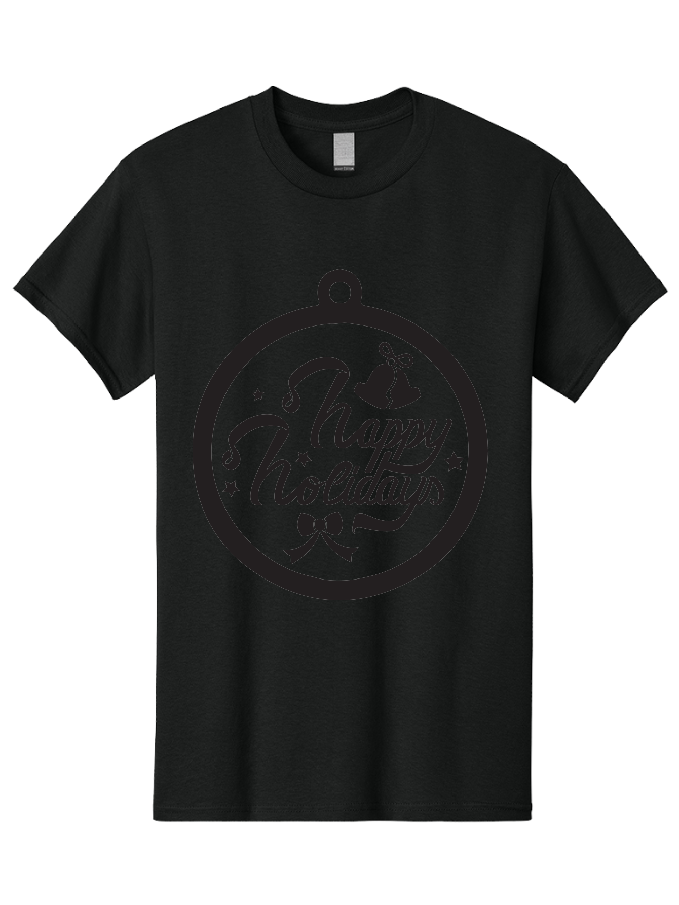 Happy-Holidays Men'S Graphic Tee, 100% Cotton, Comfortable Casual Summer Wear, Machine Washable, Happy Holidays, Christmas Ornament, Holiday Greeting, Festive Decoration, Black Silhouette, Bells And Bow, Stars, Holiday Cheer, Christmas Gift, Aac798 23