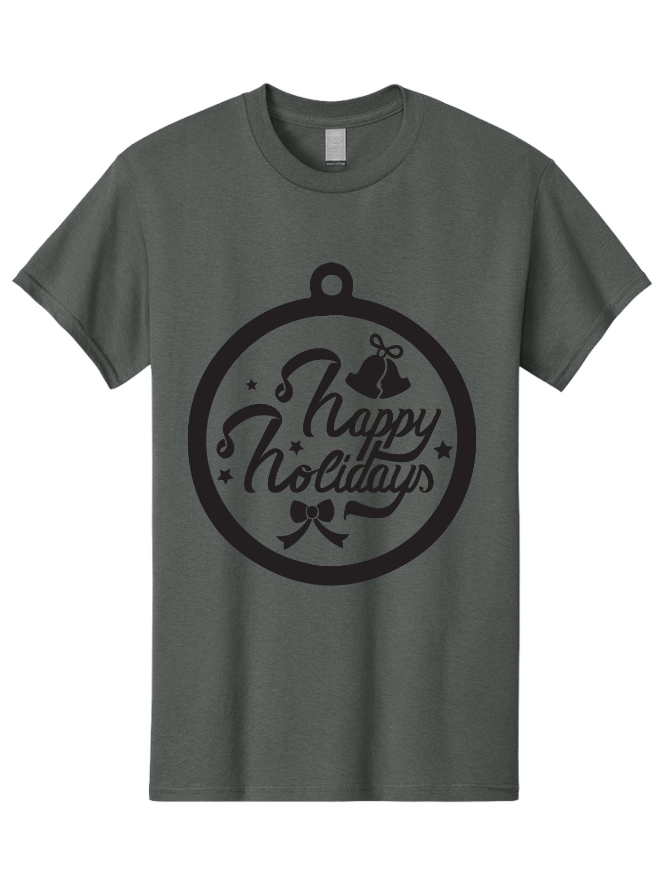 Happy-Holidays Men'S Graphic Tee, 100% Cotton, Comfortable Casual Summer Wear, Machine Washable, Happy Holidays, Christmas Ornament, Holiday Greeting, Festive Decoration, Black Silhouette, Bells And Bow, Stars, Holiday Cheer, Christmas Gift, Aac798 9