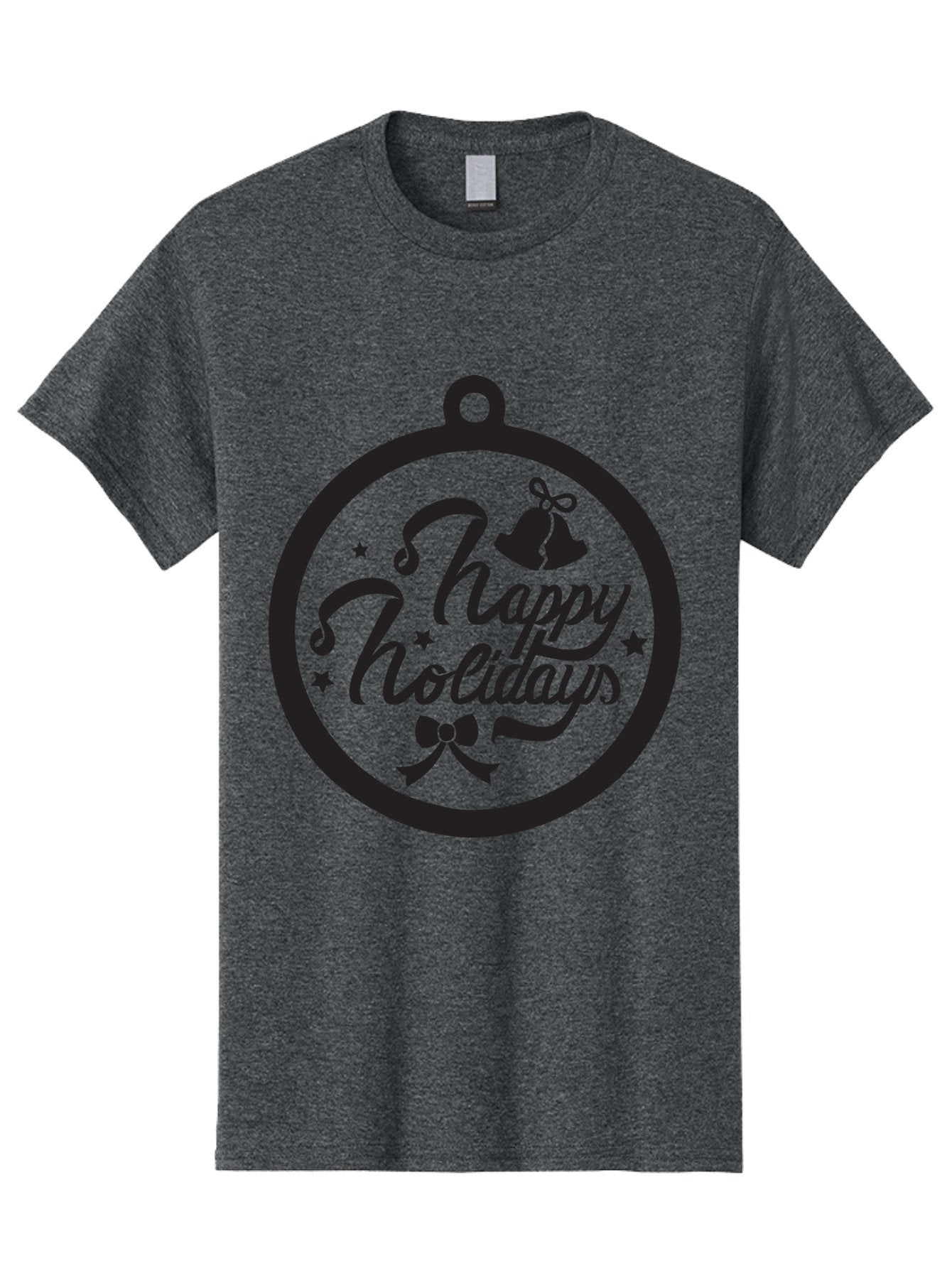 Happy-Holidays Men'S Graphic Tee, 100% Cotton, Comfortable Casual Summer Wear, Machine Washable, Happy Holidays, Christmas Ornament, Holiday Greeting, Festive Decoration, Black Silhouette, Bells And Bow, Stars, Holiday Cheer, Christmas Gift, Aac798 13